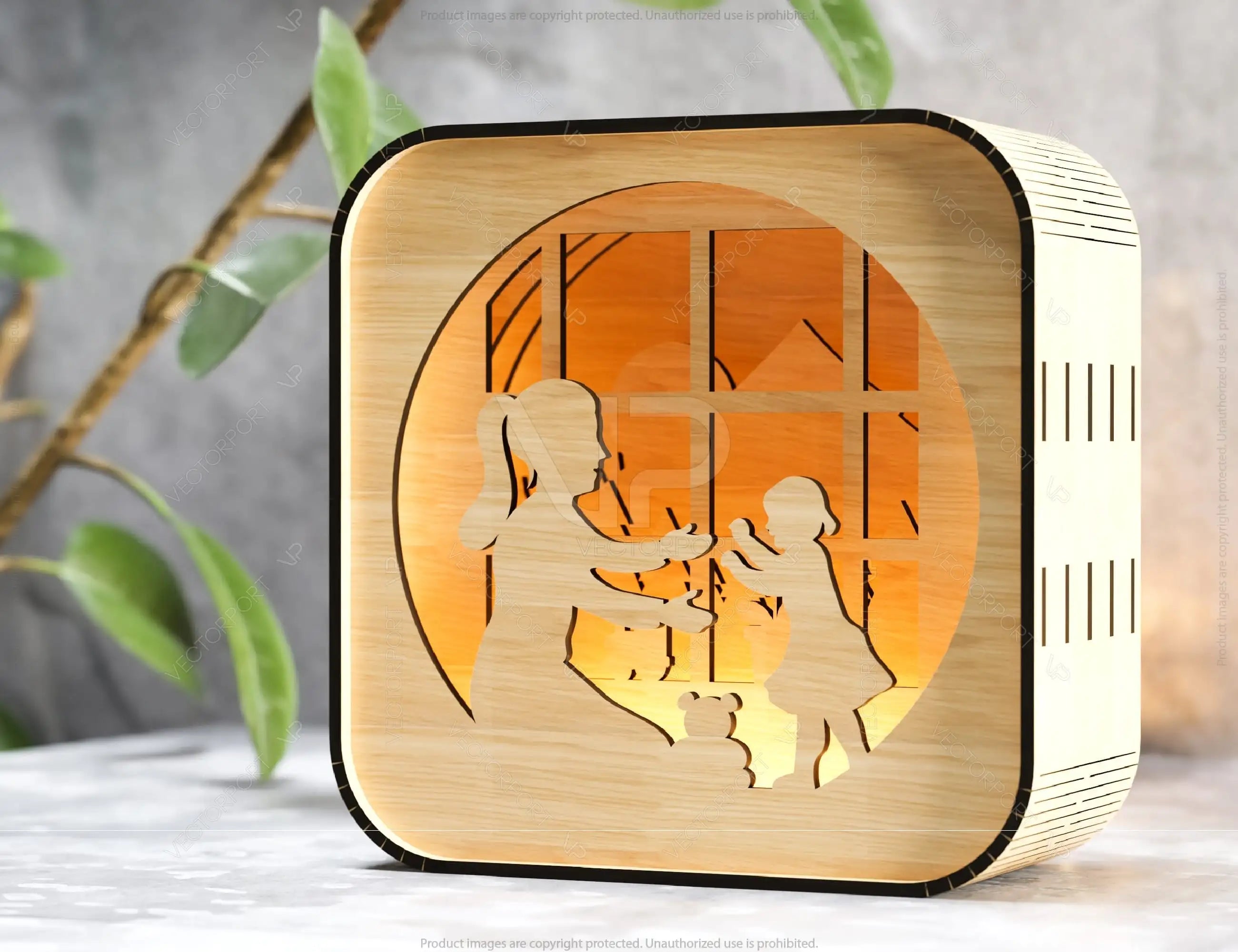 Mother’s Day Gift Wooden Led Night Lamp Mom & Daughter Scene Multilayer Shadowbox Laser Cut Lampshade Table Lamp Digital Download |#U219|