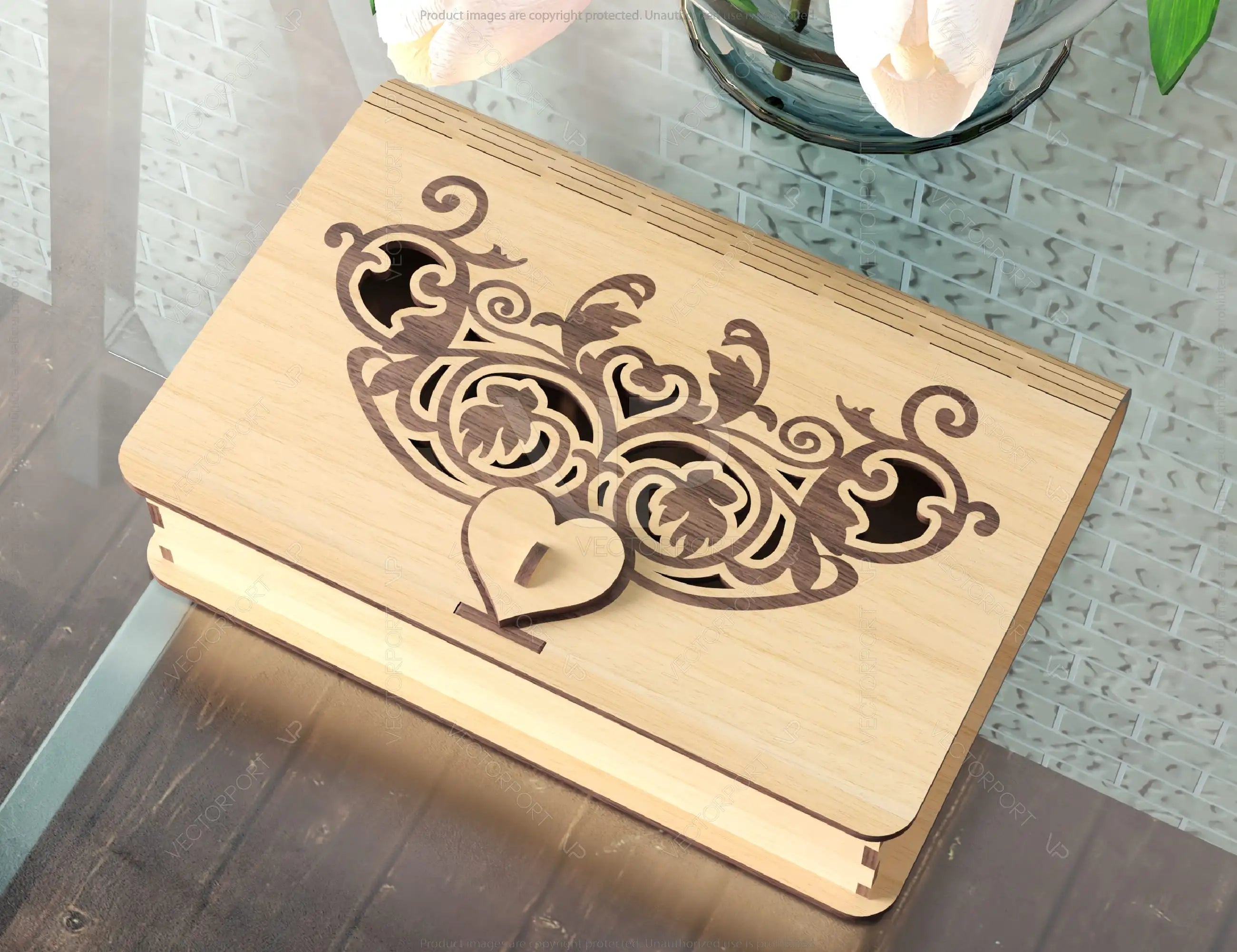 Book Shape Wooden Gift Box with lock Laser cut Card Case Favor Box Wooden Bag Purse Digital Downloads | SVG |#219|