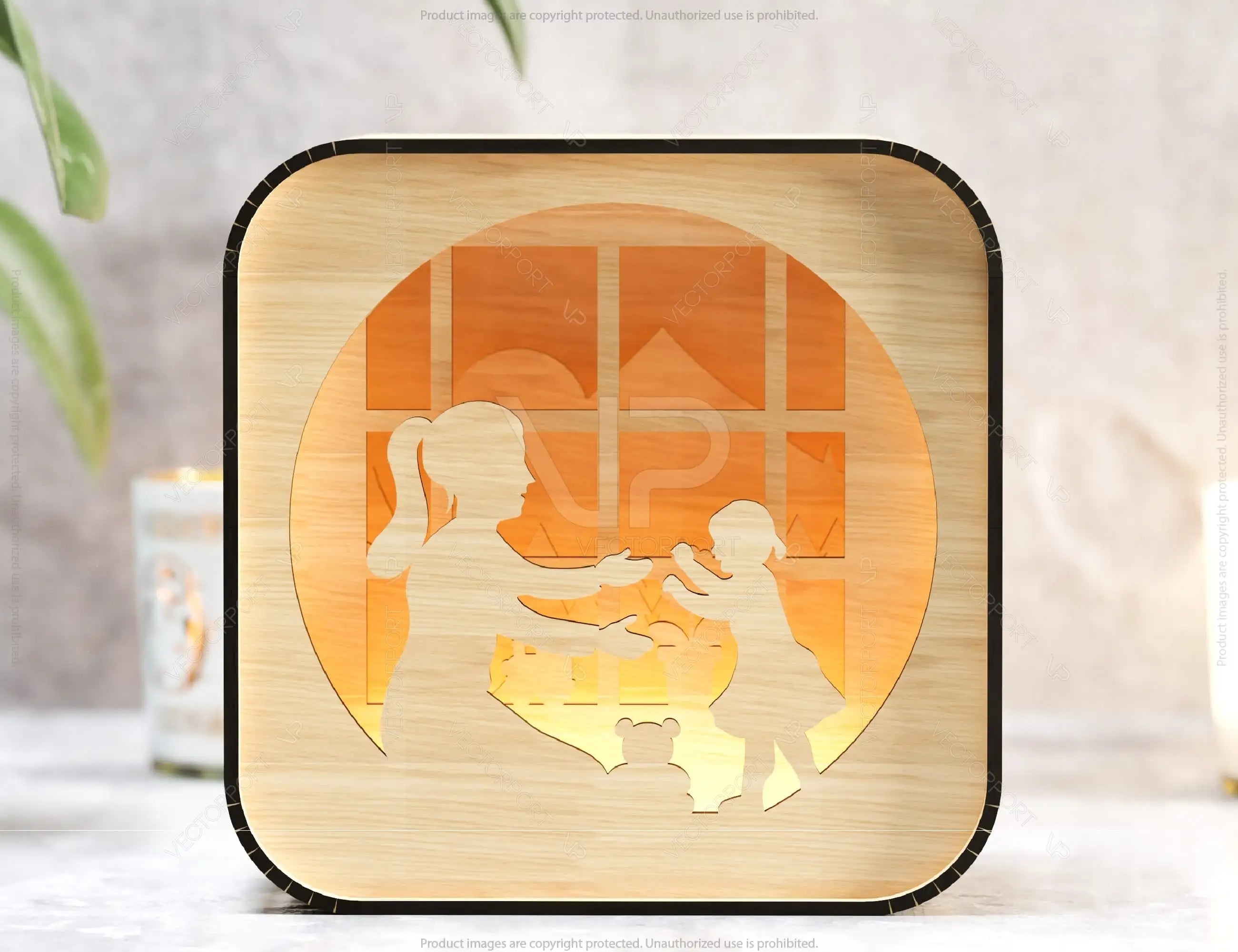 Mother’s Day Gift Wooden Led Night Lamp Mom & Daughter Scene Multilayer Shadowbox Laser Cut Lampshade Table Lamp Digital Download |#U219|