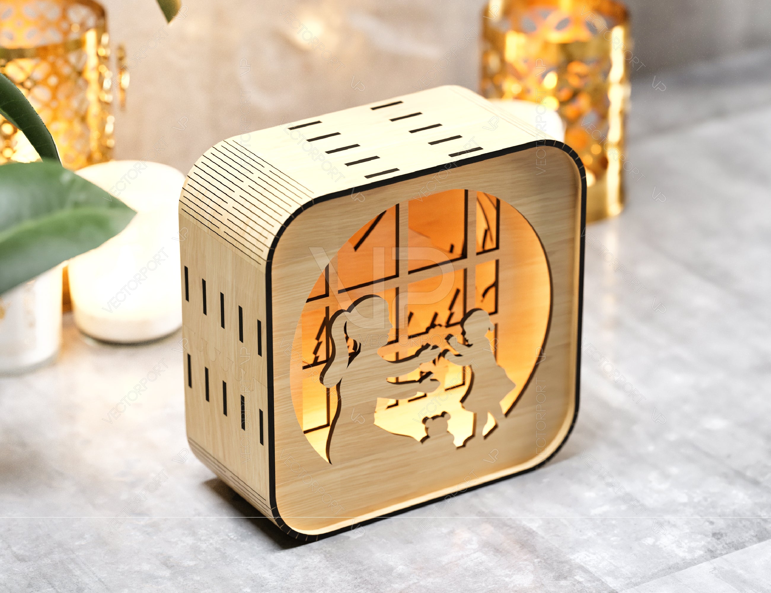 Mother’s Day Gift Wooden Led Night Lamp Mom & Daughter Scene Multilayer Shadowbox Laser Cut Lampshade Table Lamp Digital Download |#U219|