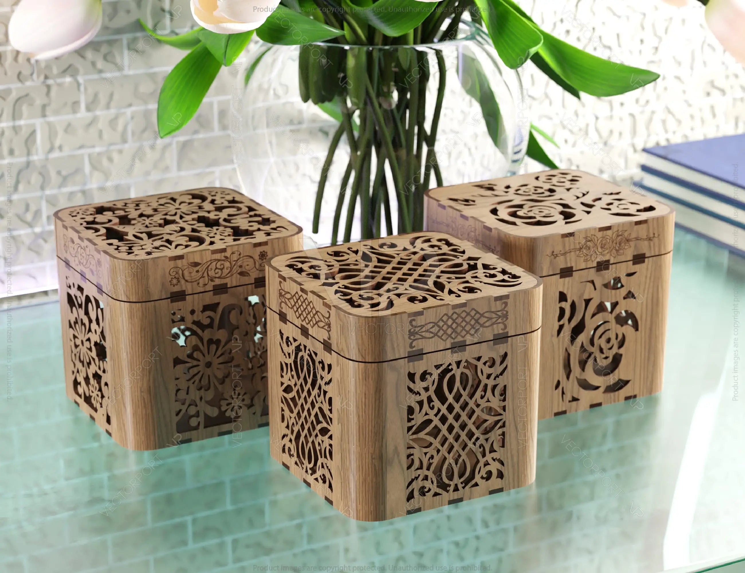 Decorative Wooden Gift box with Flowers Pattern Jeweler case Wedding Birthday Mother’s Day Gift Box laser cut file Digital Download |#220|