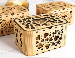 Decorative Wooden box with Flowers & Heart Pattern laser cut file Jeweler case Wedding Birthday box Mother’s Day Gift Box Digital Download |#U220|