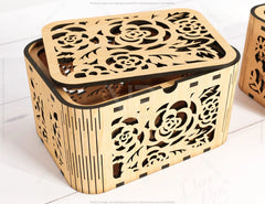Decorative Wooden box with Flowers & Heart Pattern laser cut file Jeweler case Wedding Birthday box Mother’s Day Gift Box Digital Download |#U220|