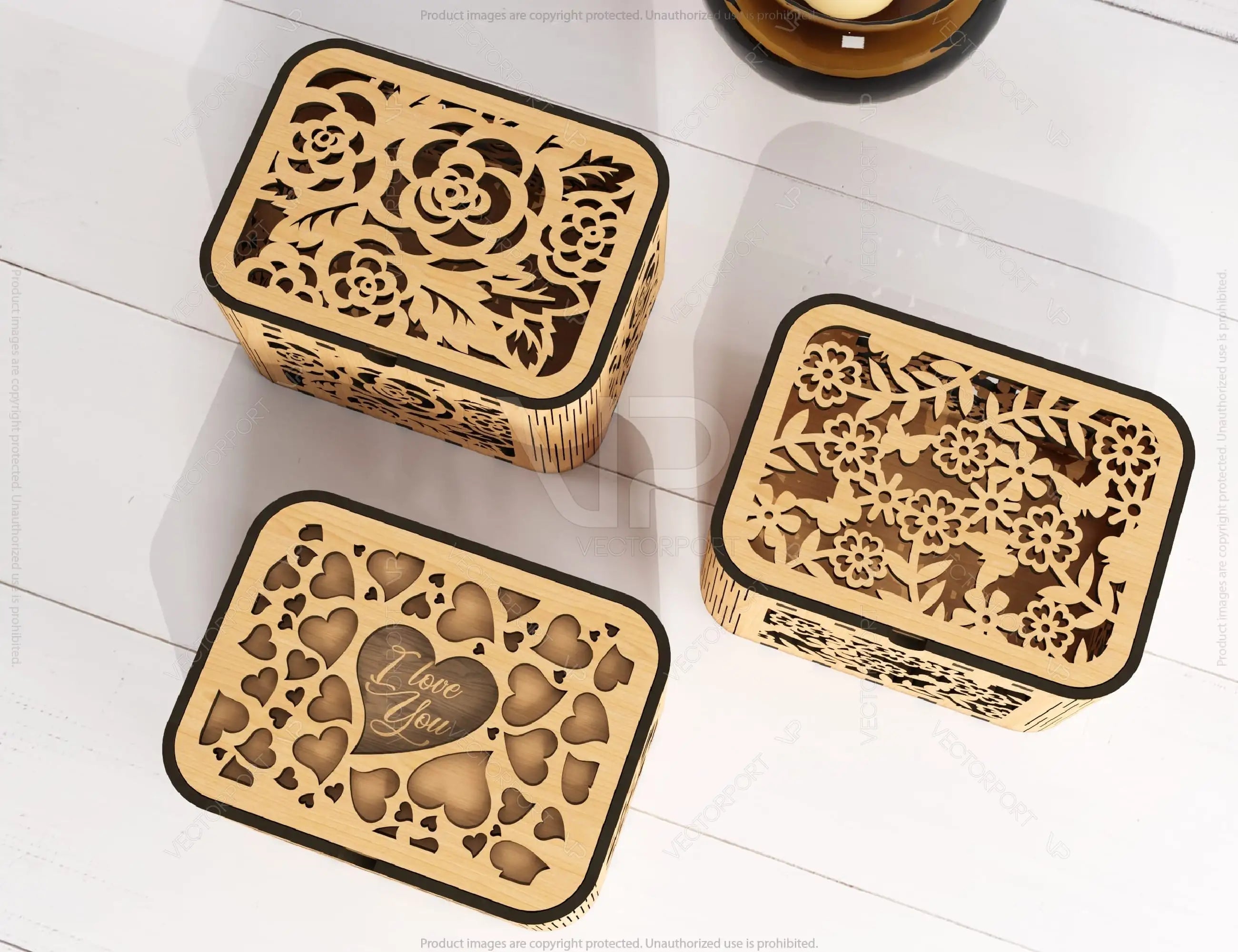 Decorative Wooden box with Flowers & Heart Pattern laser cut file Jeweler case Wedding Birthday box Mother’s Day Gift Box Digital Download |#U220|