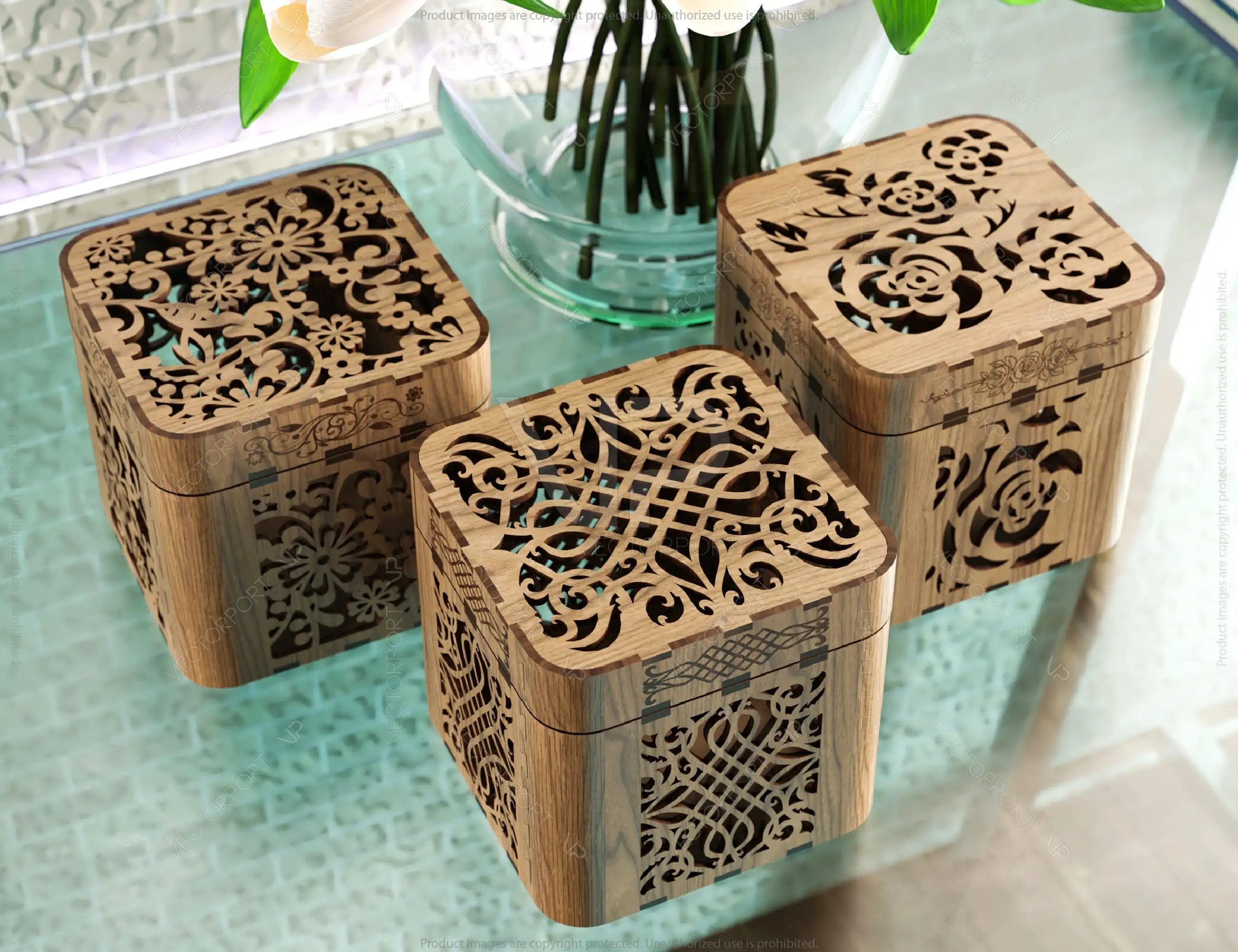 Decorative Wooden Gift box with Flowers Pattern Jeweler case Wedding Birthday Mother’s Day Gift Box laser cut file Digital Download |#220|