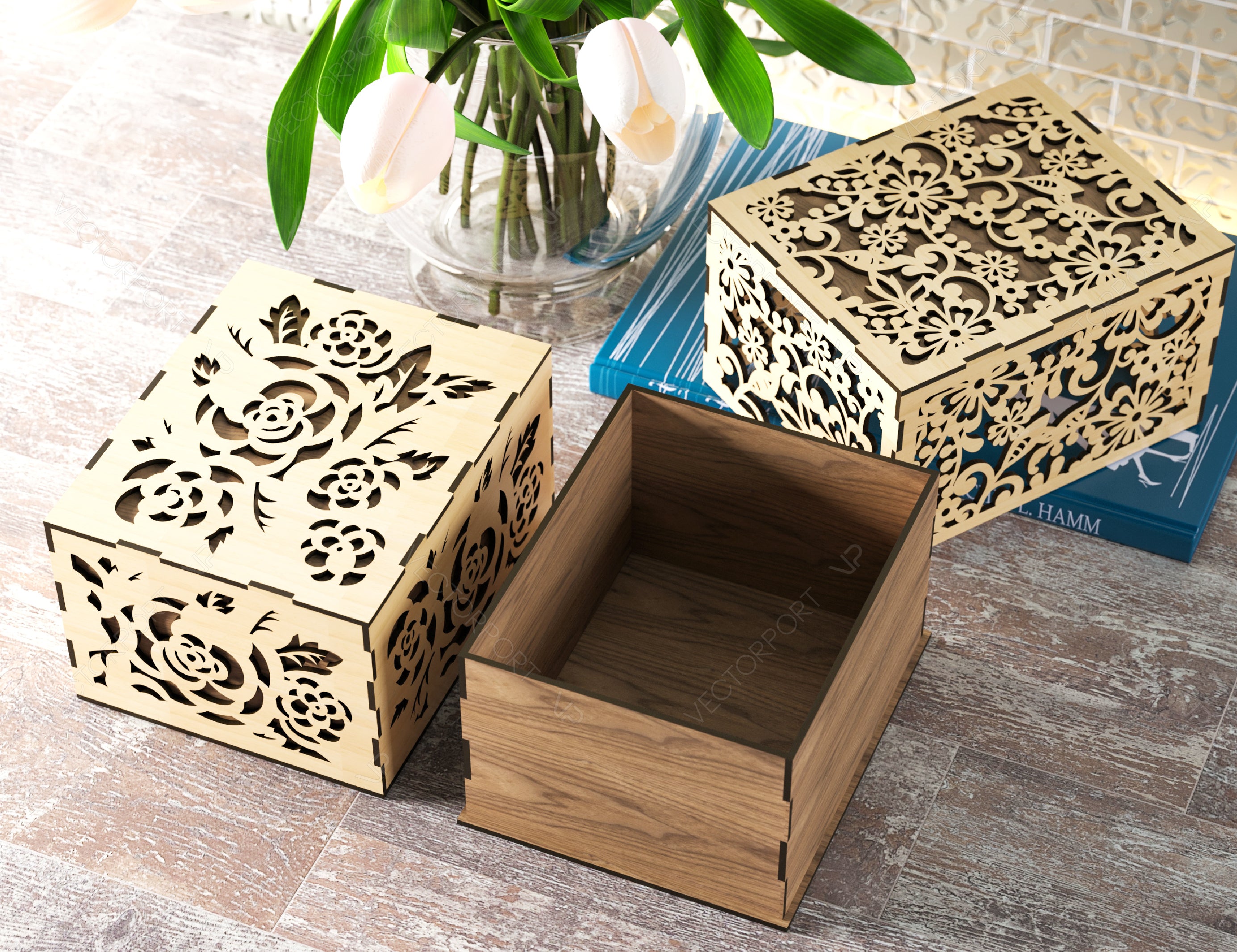 Laser Cut Decorative Gift Box with Flowers pattern, Opener Jeweler Case Wedding Favor box Gift for Her Digital Download |#221|