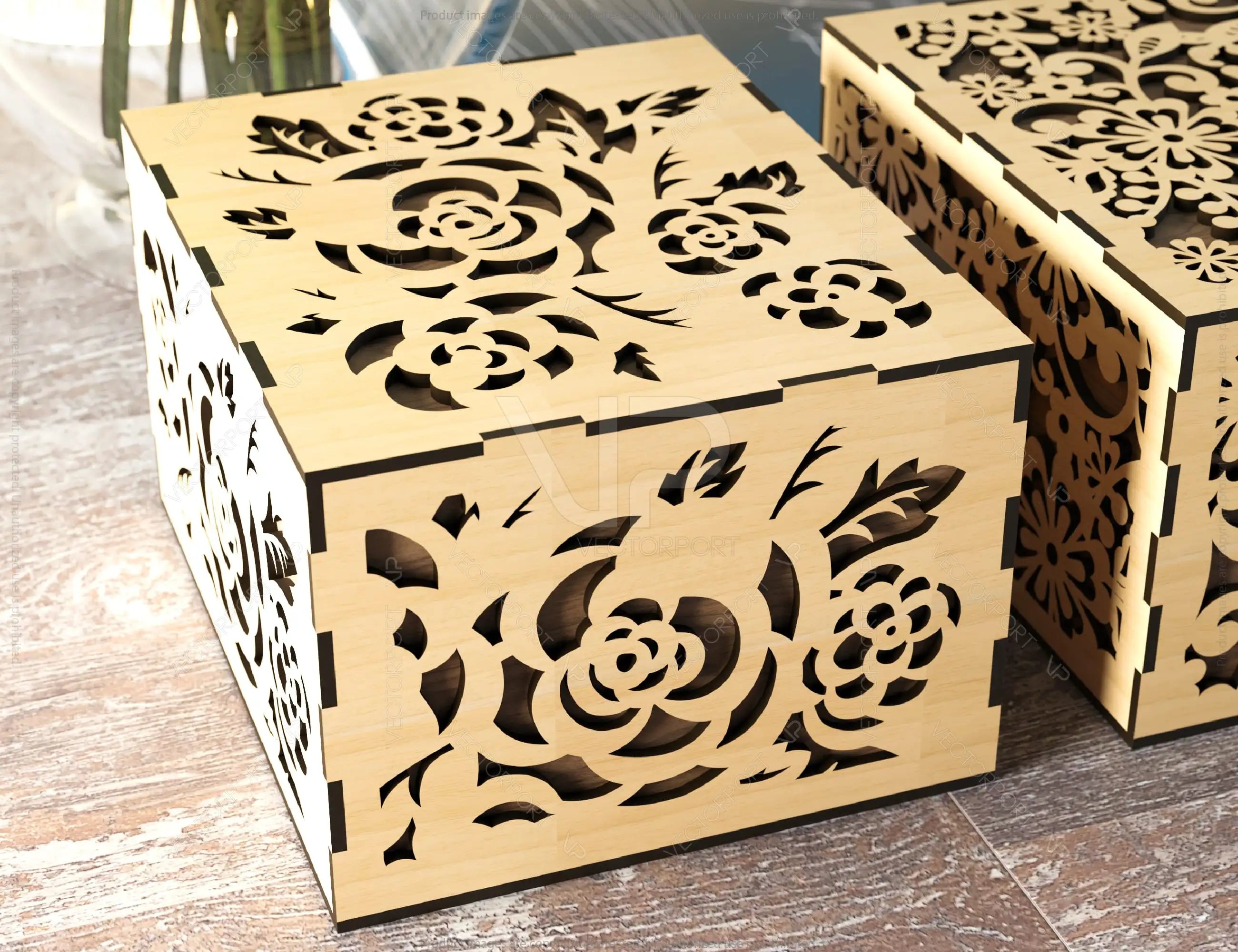 Laser Cut Decorative Gift Box with Flowers pattern, Opener Jeweler Case Wedding Favor box Gift for Her Digital Download |#221|
