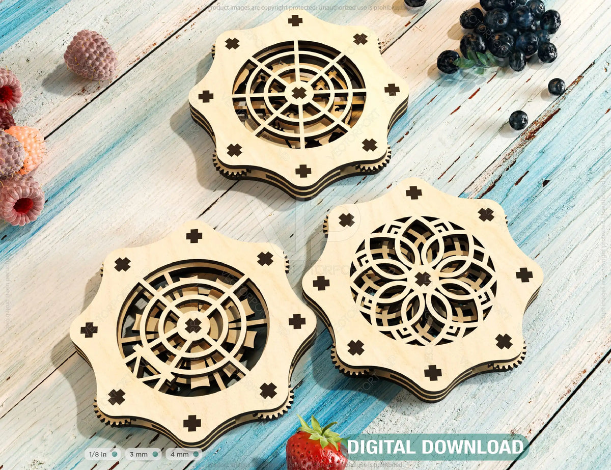 Coaster Mechanical Laser Cut Windmill Theme Shape Tea Coffee Cup Mat Pad Placemat Tableware Digital Download |#223|