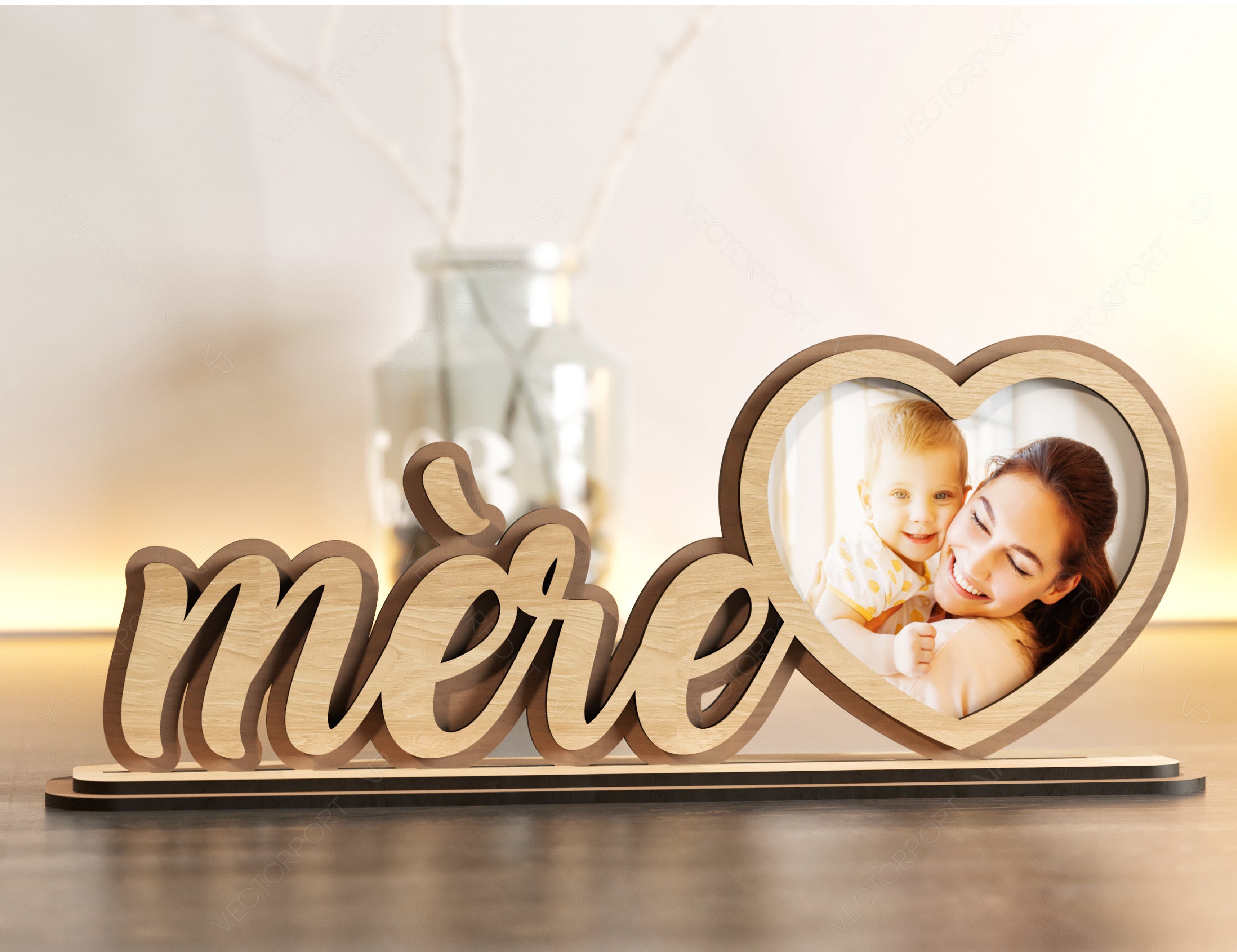 Standing Mom Text with Heart Shape Photo Frame Happy Mother’s Day Gift for Mom SVG plan, Diy gift Digital Download |#U223|