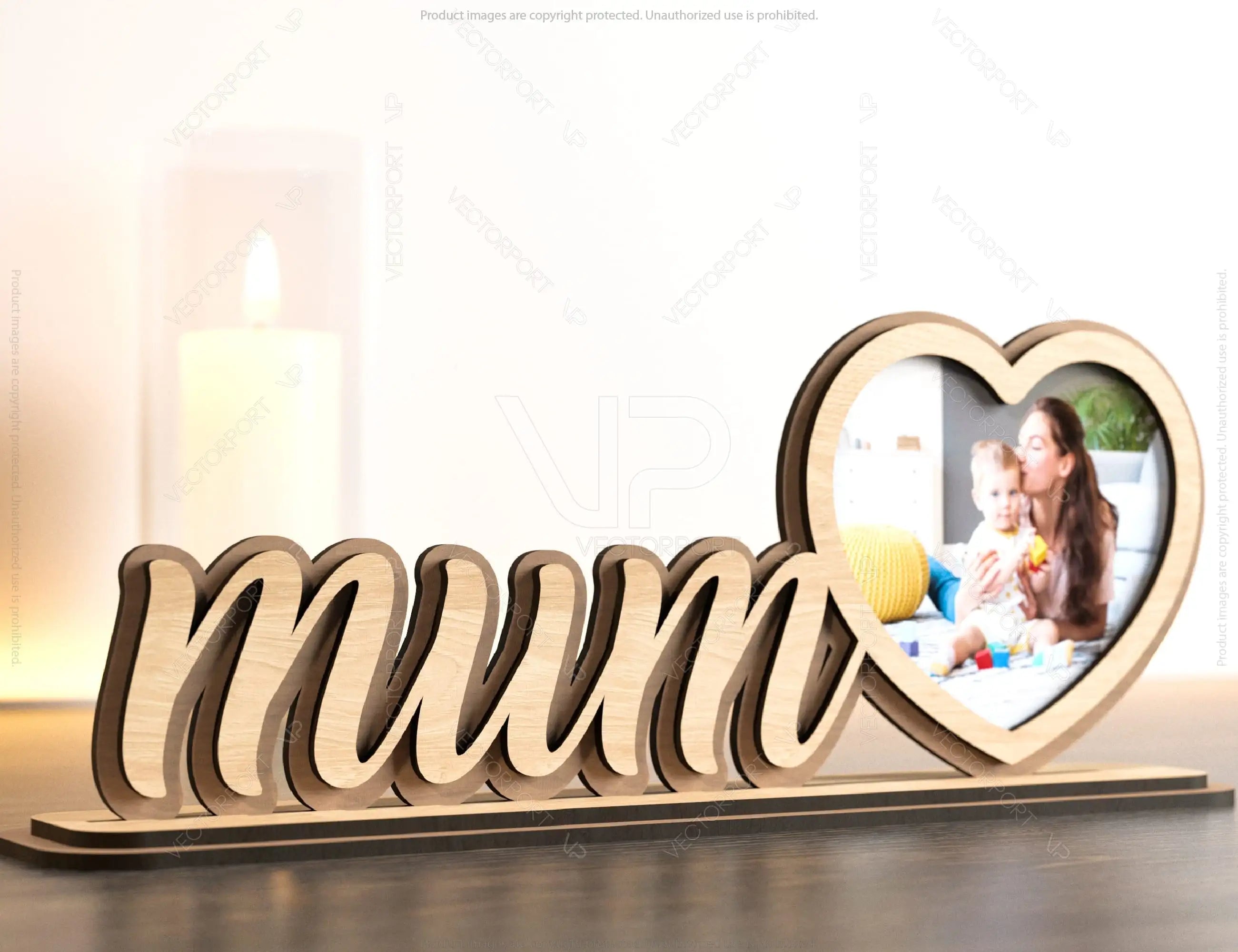 Standing Mom Text with Heart Shape Photo Frame Happy Mother’s Day Gift for Mom SVG plan, Diy gift Digital Download |#U223|