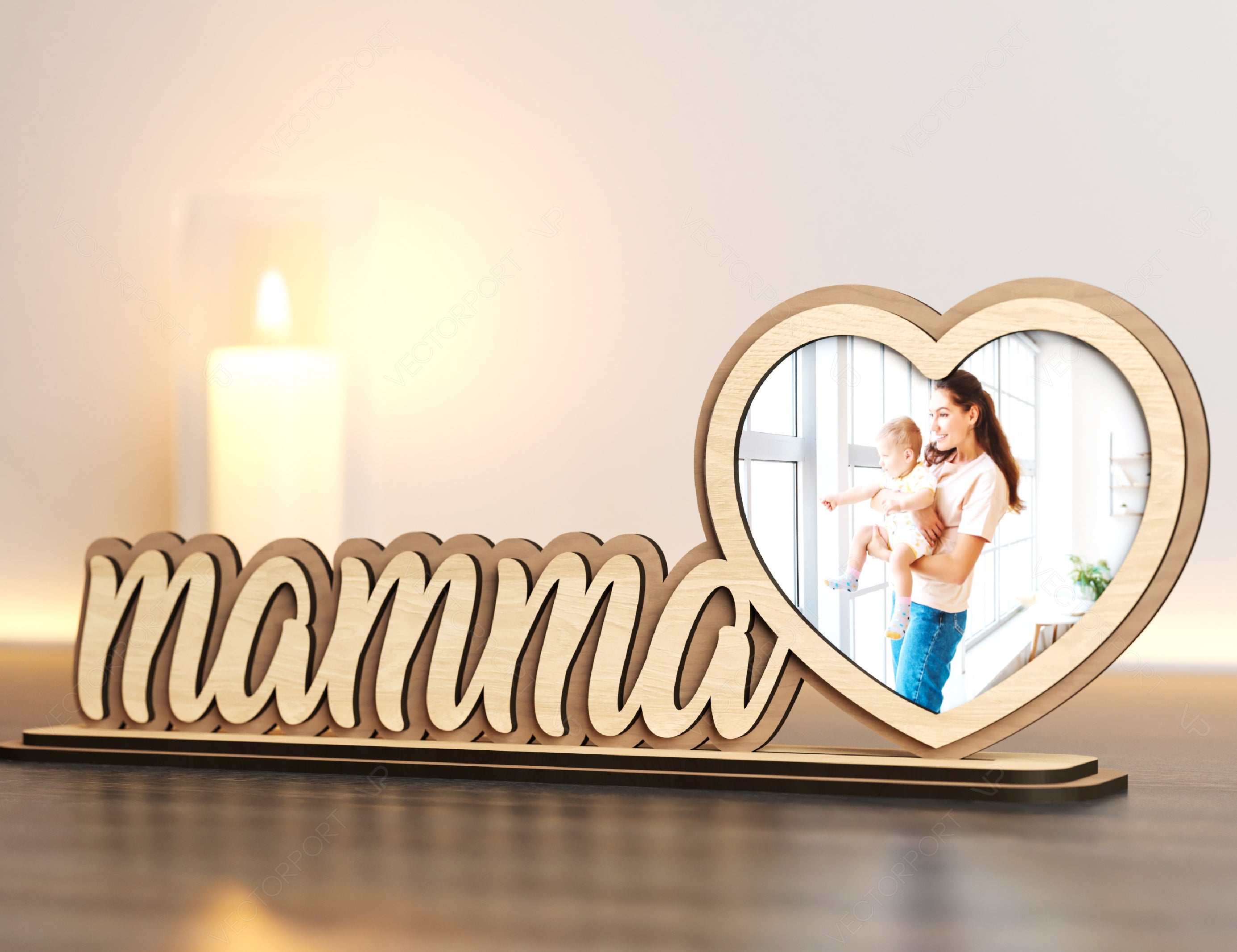 Standing Mom Text with Heart Shape Photo Frame Happy Mother’s Day Gift for Mom SVG plan, Diy gift Digital Download |#U223|
