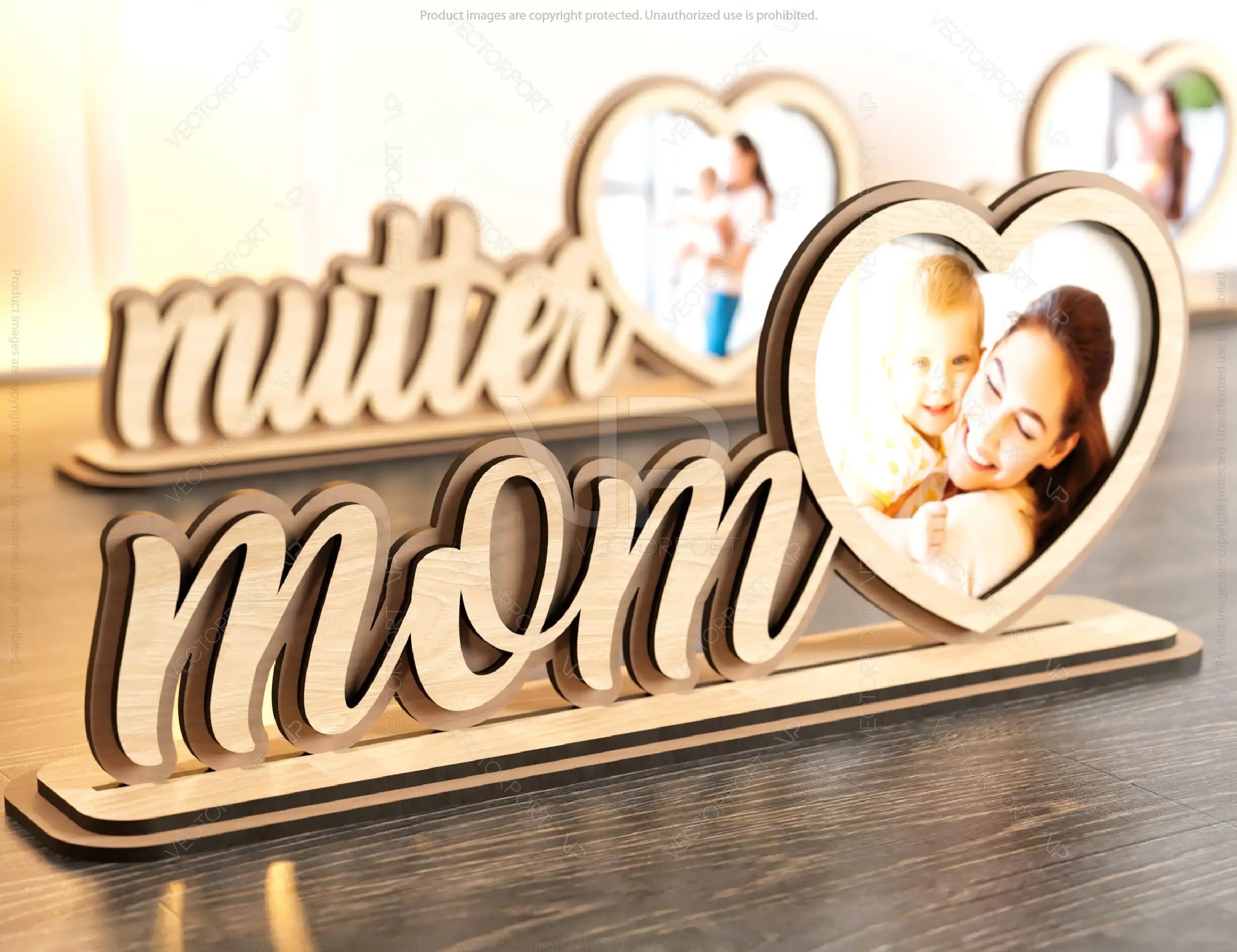 Standing Mom Text with Heart Shape Photo Frame Happy Mother’s Day Gift for Mom SVG plan, Diy gift Digital Download |#U223|