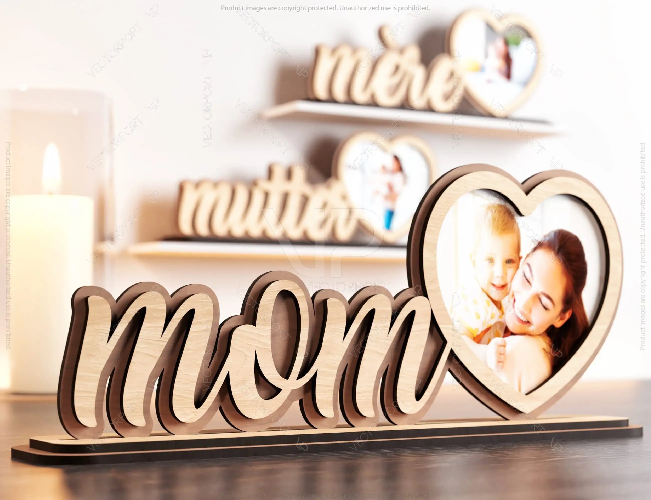 Standing Mom Text with Heart Shape Photo Frame Happy Mother’s Day Gift for Mom SVG plan, Diy gift Digital Download |#U223|