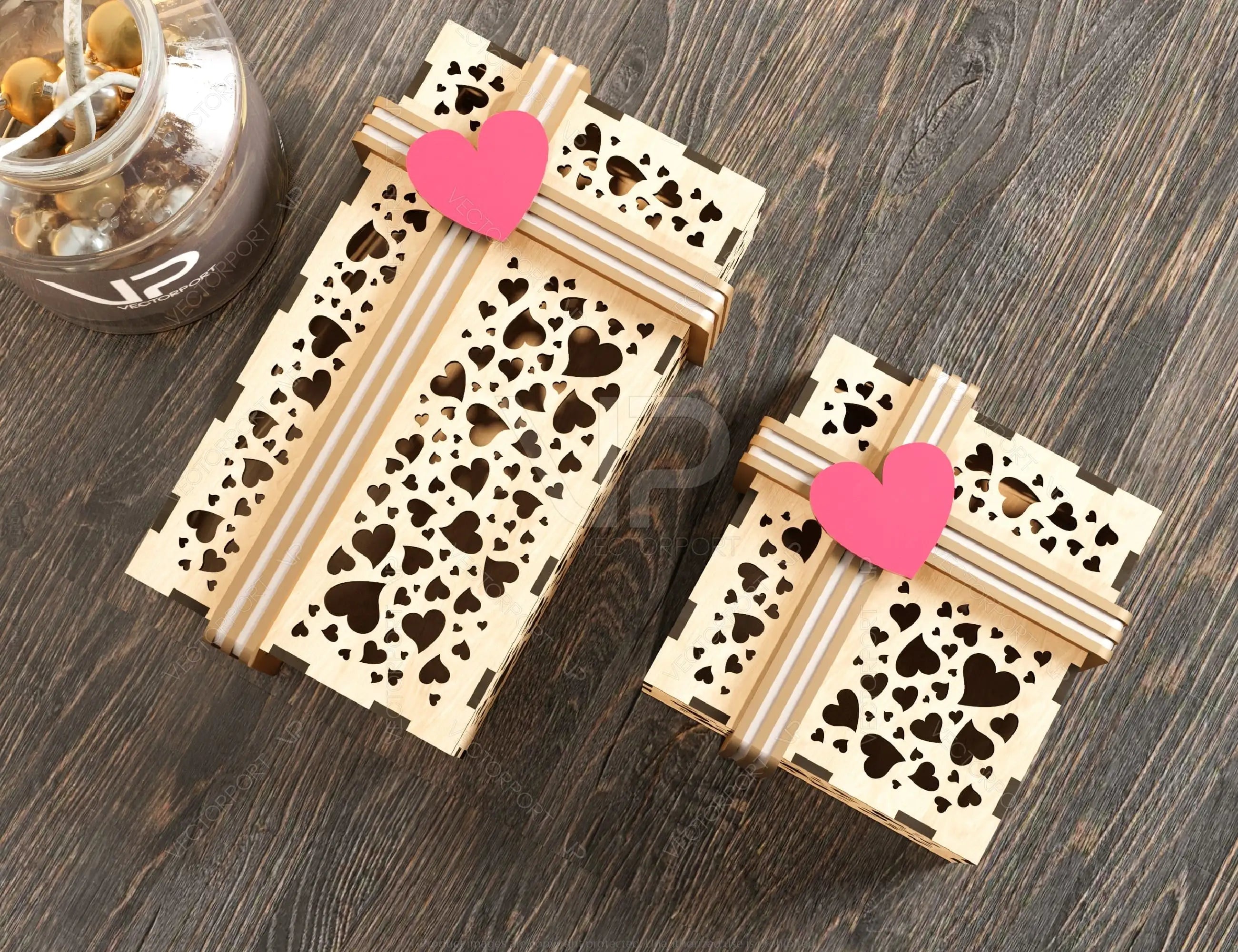 Laser Cut Gift Box with Ribbon Decorative Heart pattern opener jeweler case Wedding Love vector Digital Download |#U224|