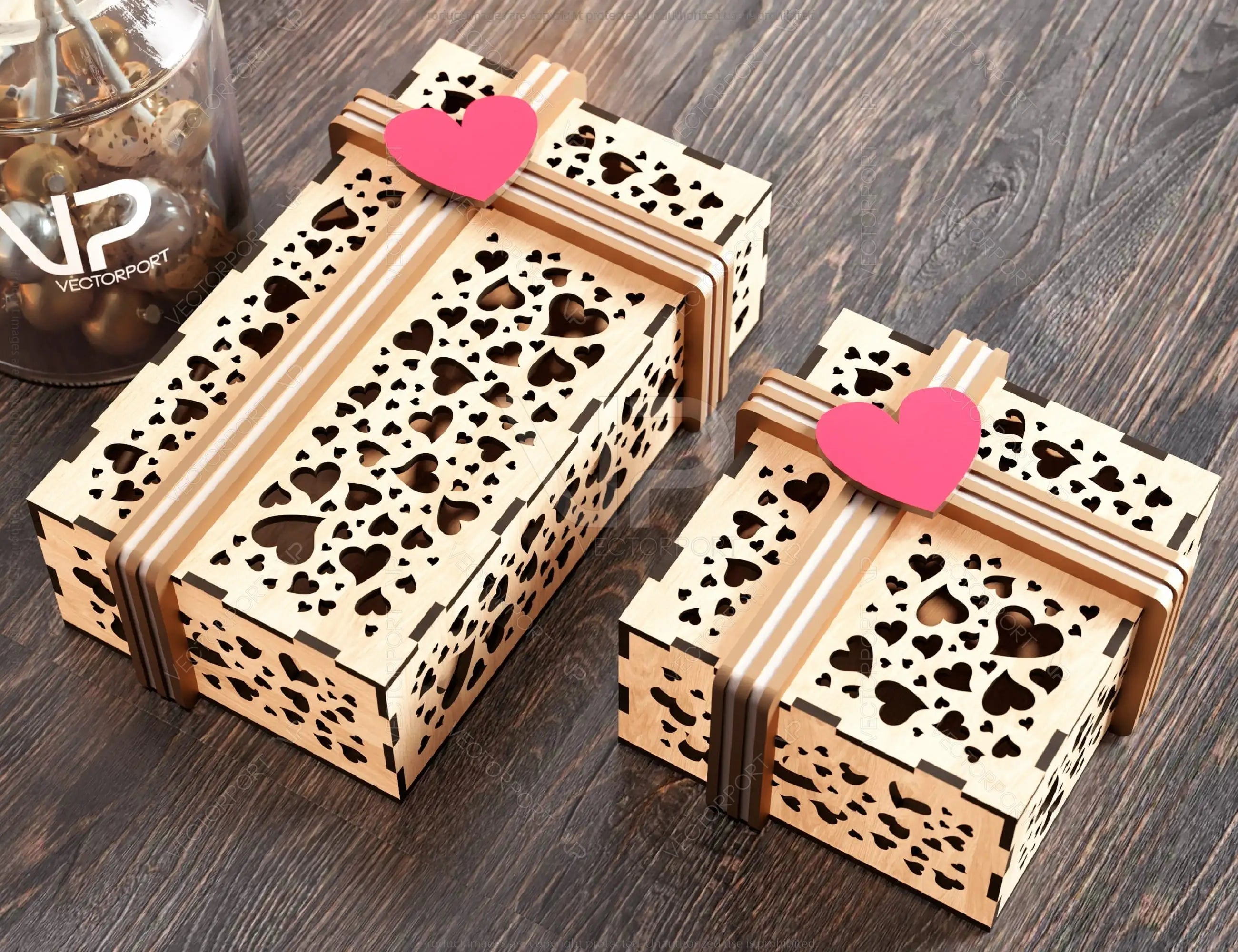 Laser Cut Gift Box with Ribbon Decorative Heart pattern opener jeweler case Wedding Love vector Digital Download |#U224|