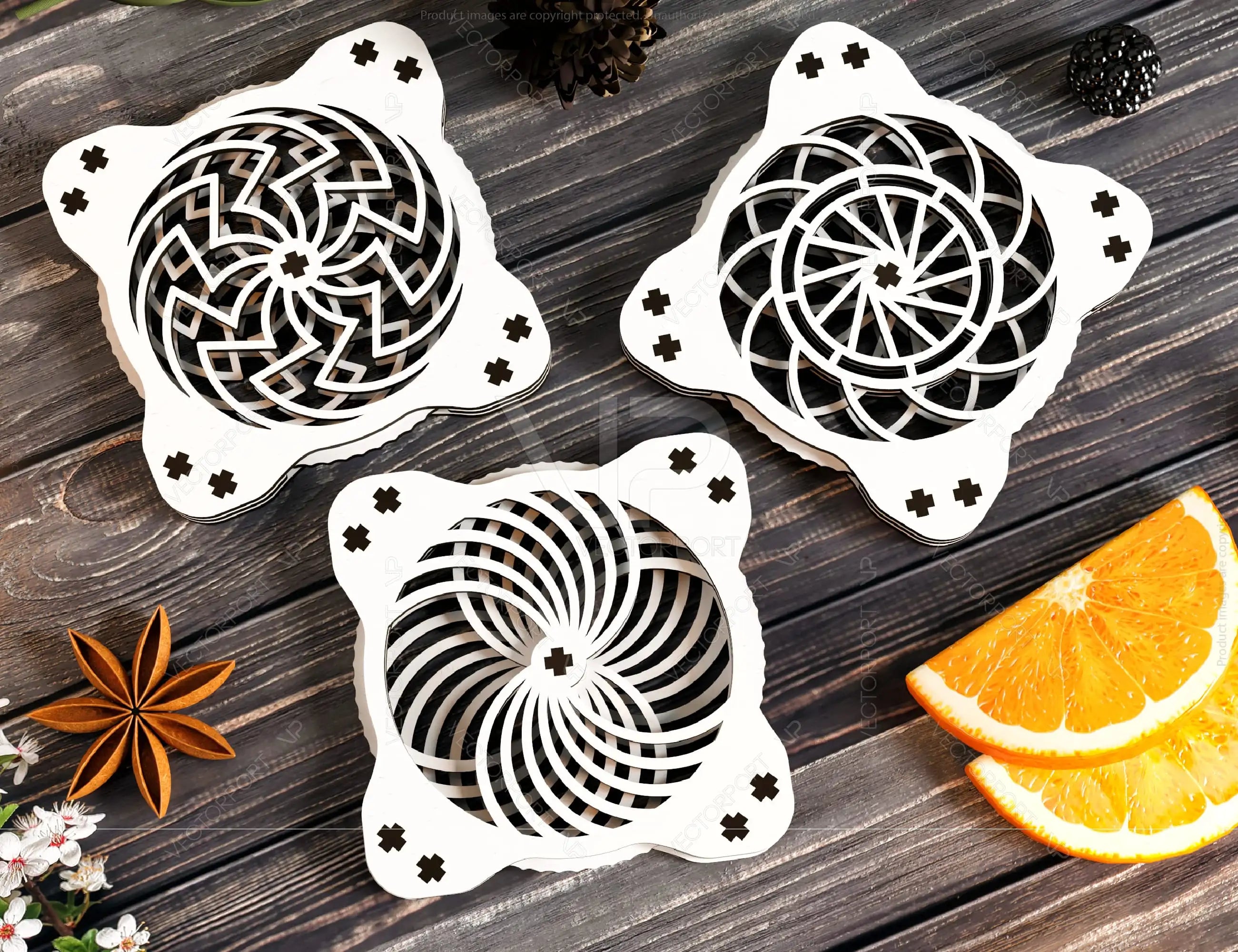 Mechanical Coaster Laser Cut Turntable Shape Tea Coffee Cup Mat Pad Placemat Tableware Digital Download |#225|