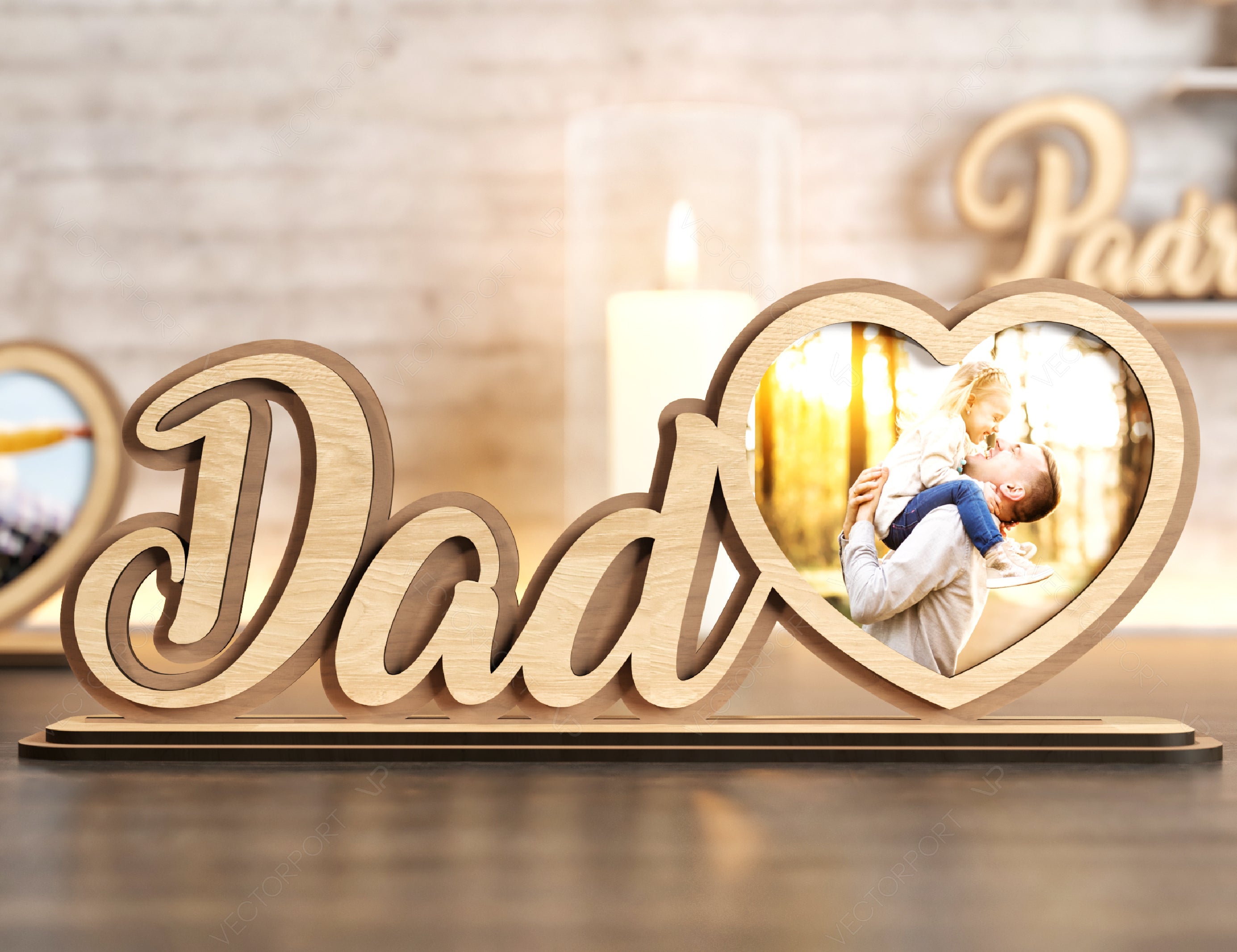 Standing Dad Text with Heart Shape Photo Frame Happy Father’s Day Gift for Dad SVG plan, Diy gift Digital Download |#U226|