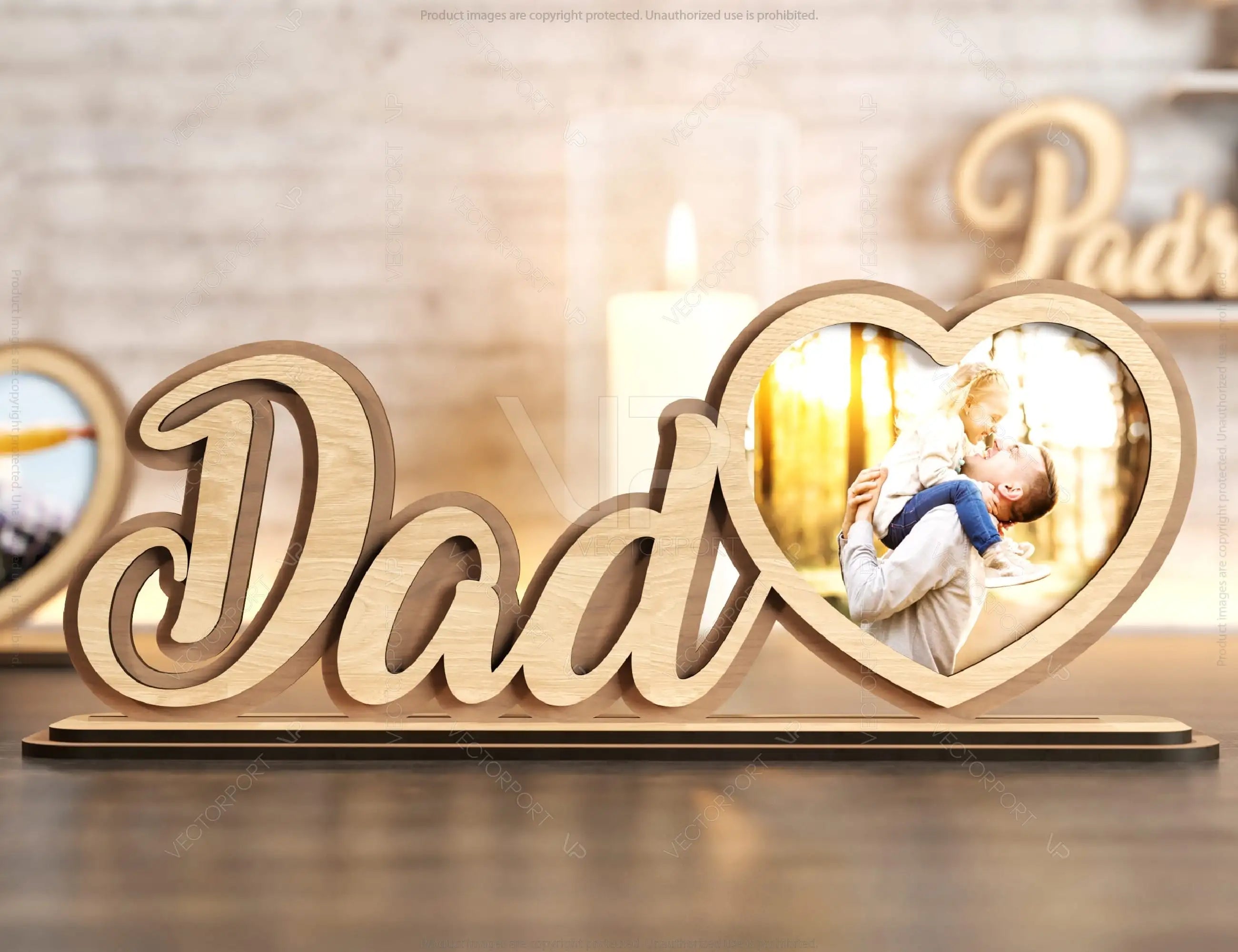 Standing Dad Text with Heart Shape Photo Frame Happy Father’s Day Gift for Dad SVG plan, Diy gift Digital Download |#U226|