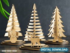 Standing Christmas Trees with Deer Rabbit and Snowman Laser cut files Digital Download | SVG |#227|