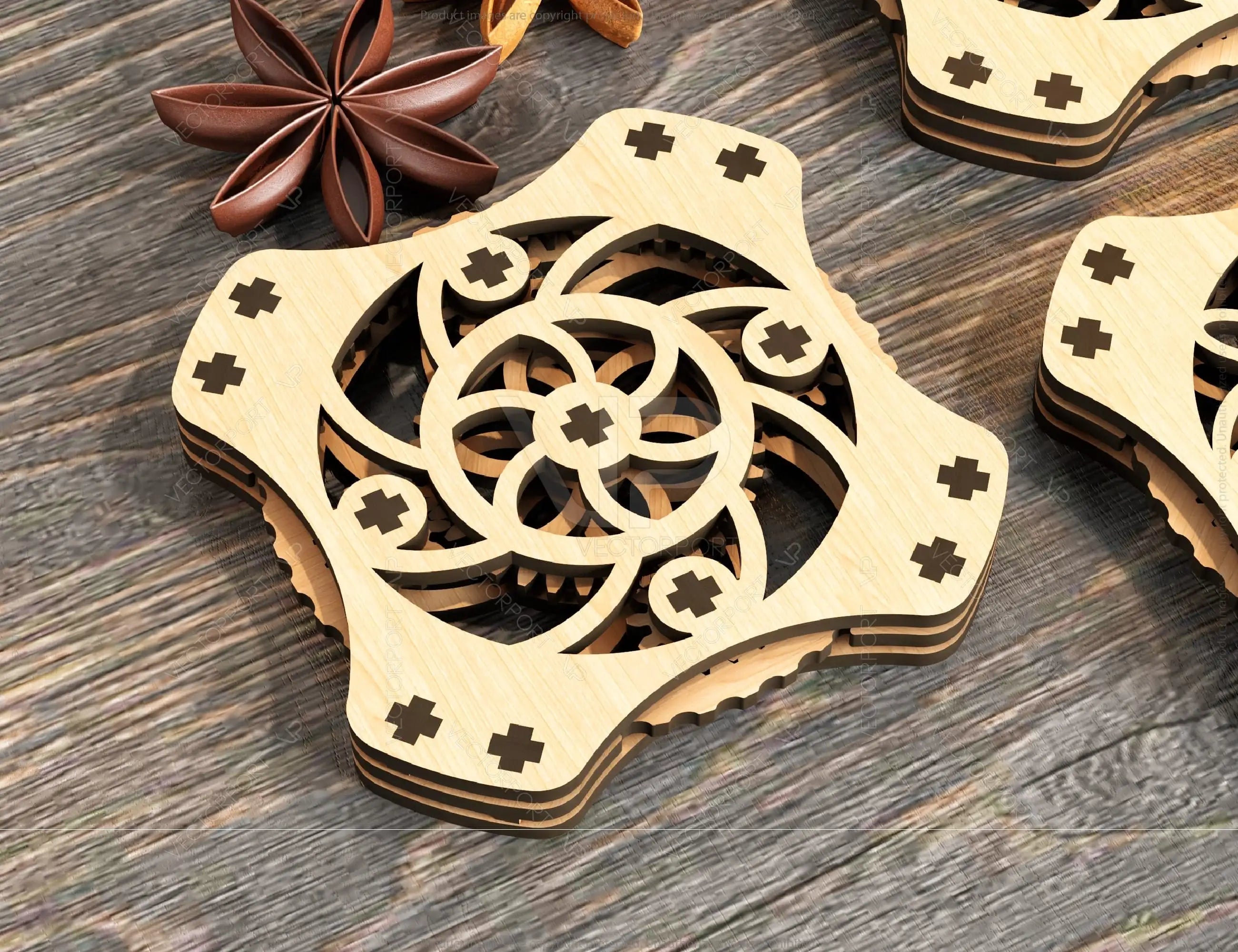 Mechanical Gear Laser Cut Coaster Tea Coffee Cup Mat Pad Placemat Tableware Digital Download |#U228|