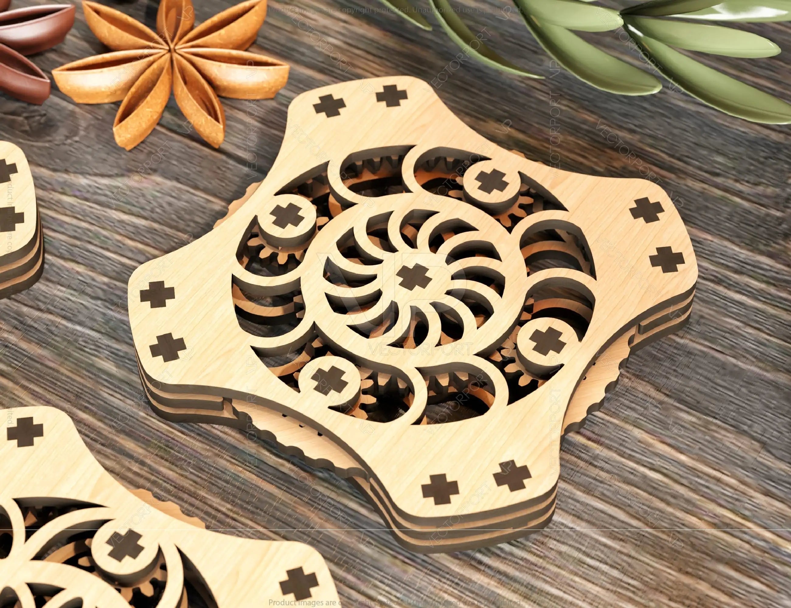 Mechanical Gear Laser Cut Coaster Tea Coffee Cup Mat Pad Placemat Tableware Digital Download |#U228|