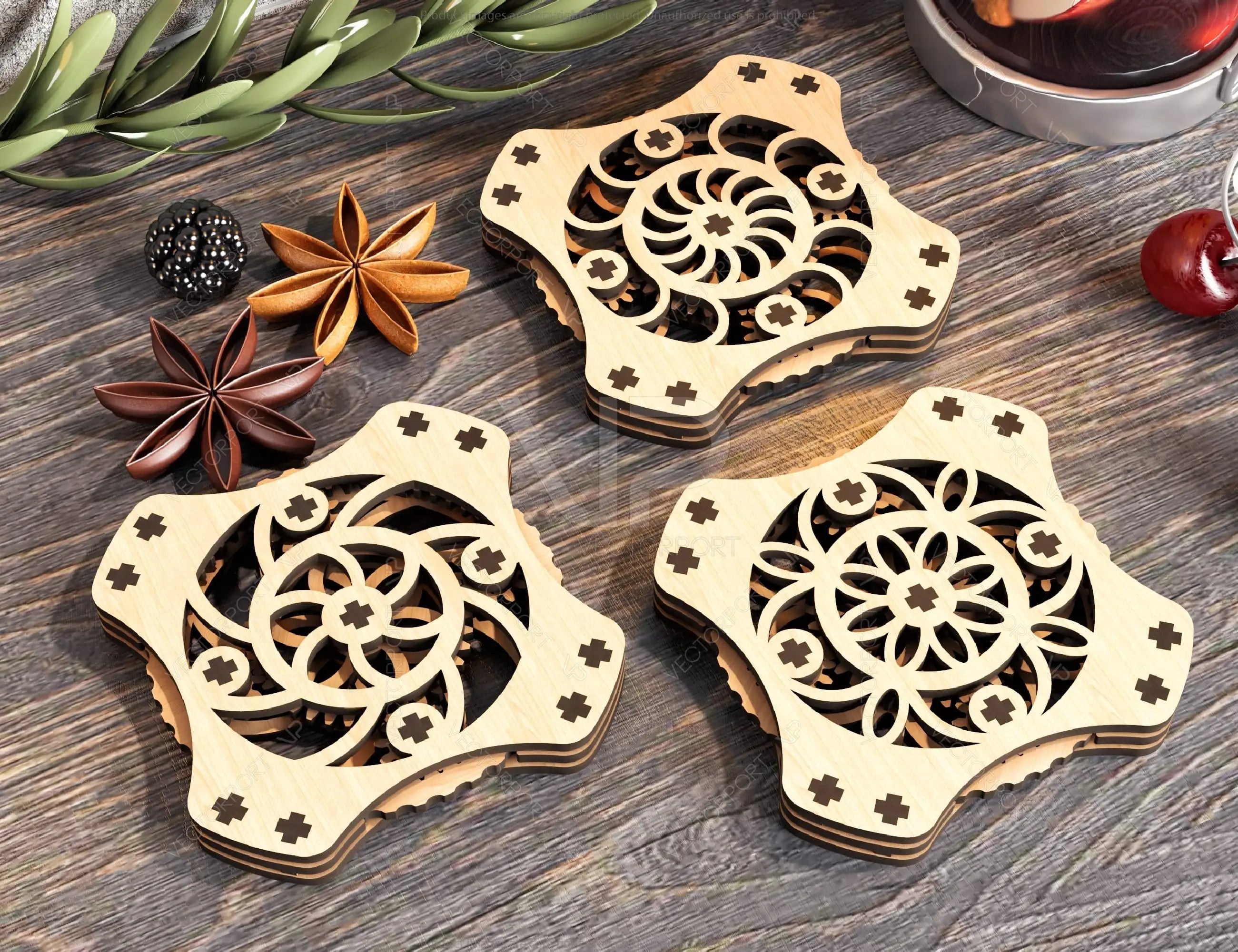 Mechanical Gear Laser Cut Coaster Tea Coffee Cup Mat Pad Placemat Tableware Digital Download |#U228|