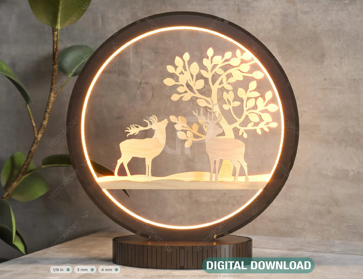 Snowy Scene Deer 3D Led Light Laser Cut Night Lamp Round Modern Bedside Table Lamp Digital Download |#229|