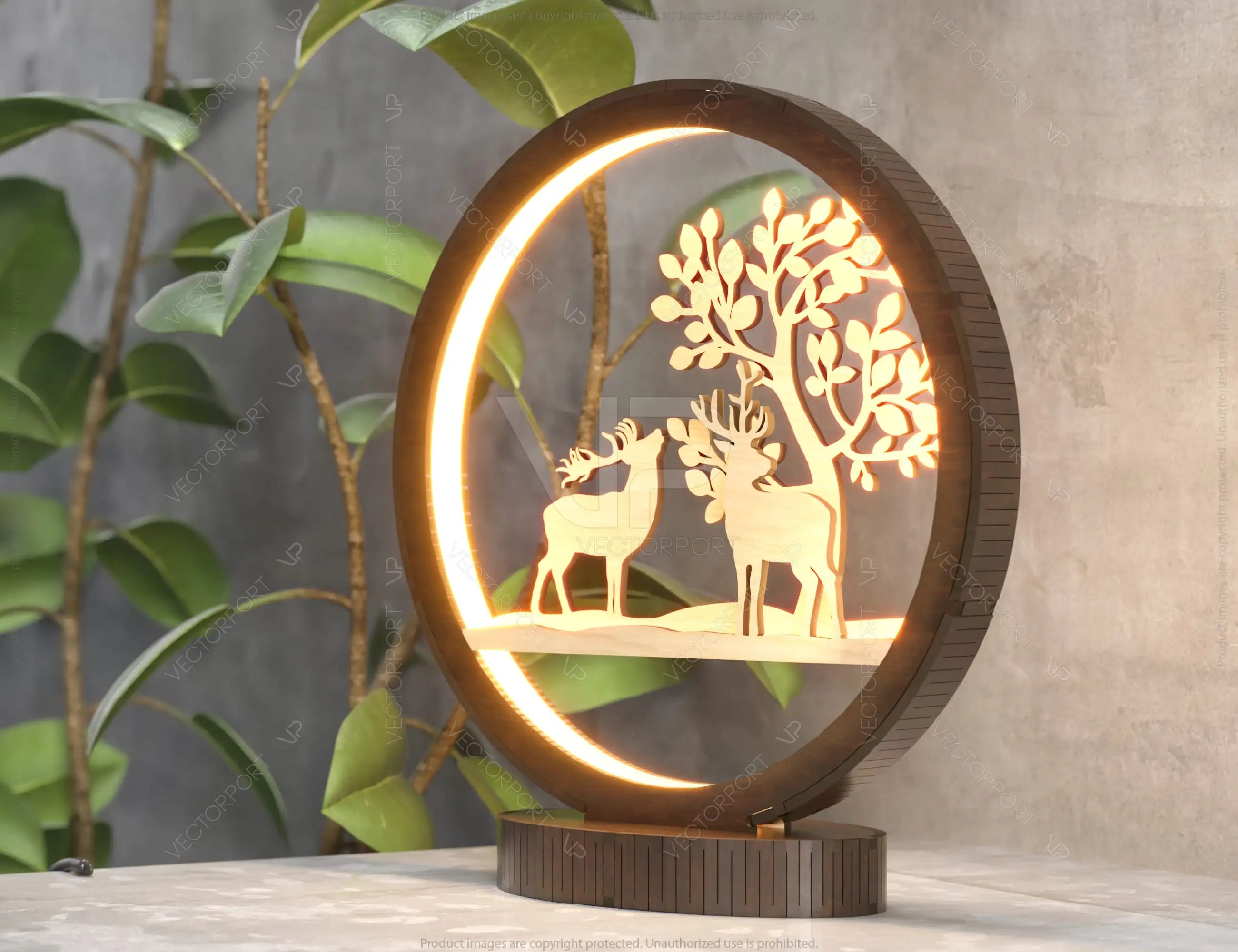 Snowy Scene Deer 3D Led Light Laser Cut Night Lamp Round Modern Bedside Table Lamp Digital Download |#229|