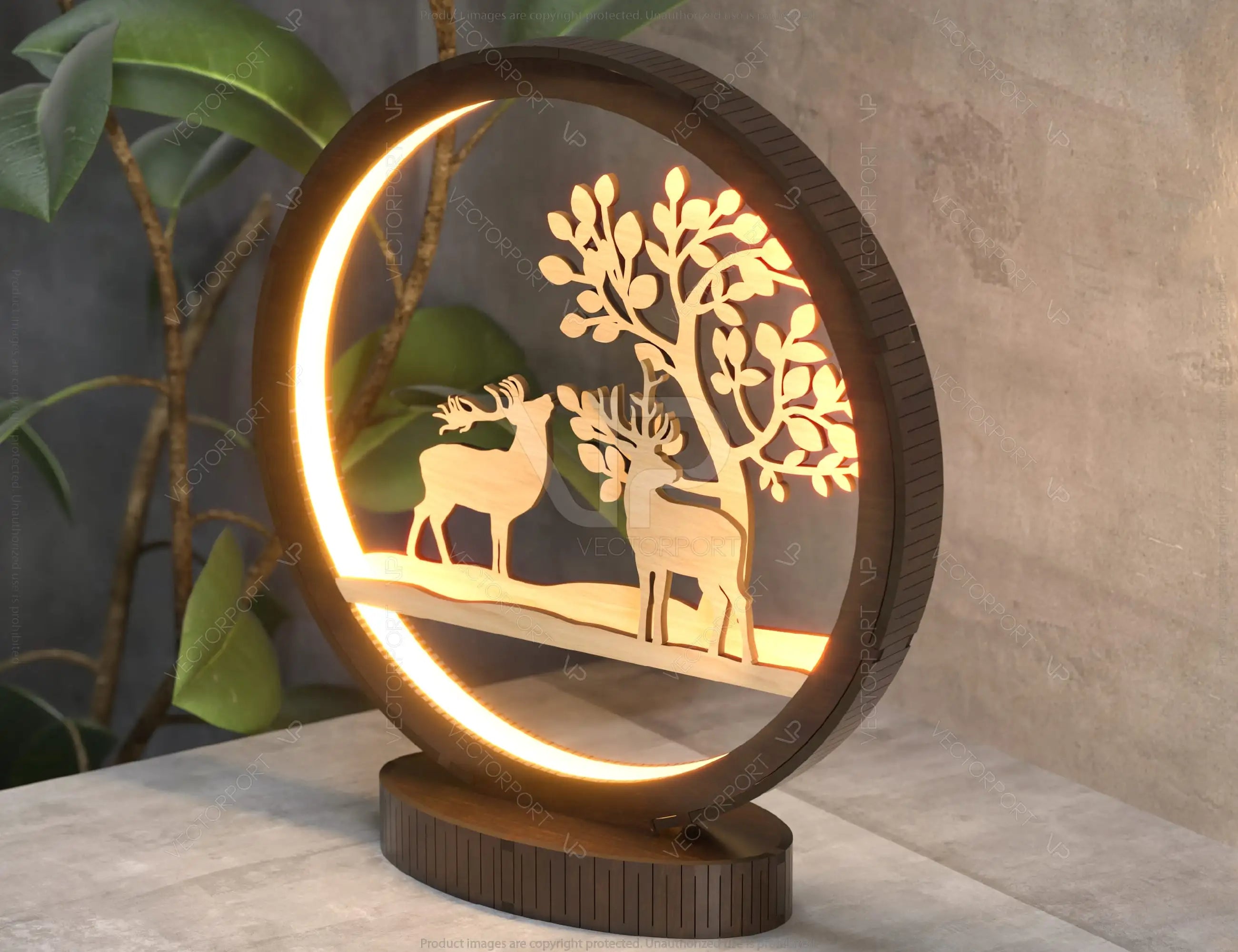 Snowy Scene Deer 3D Led Light Laser Cut Night Lamp Round Modern Bedside Table Lamp Digital Download |#229|