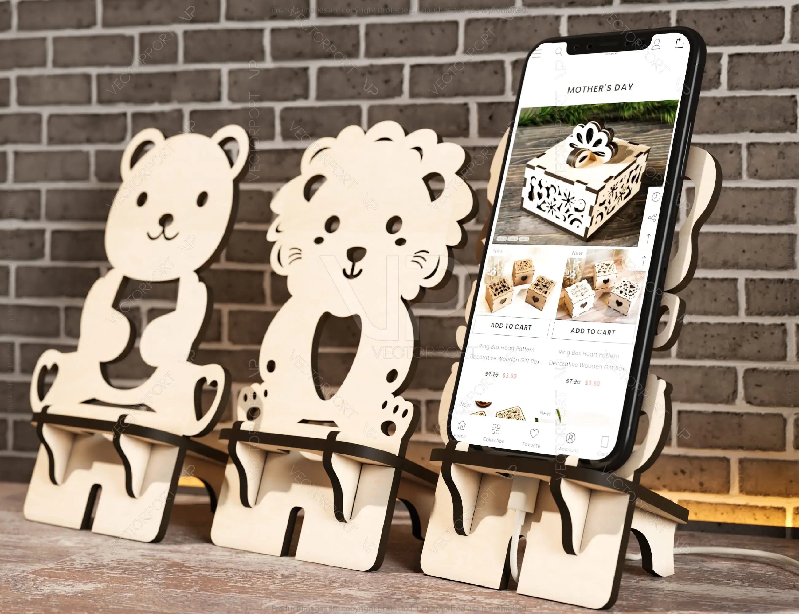 Phone Stand Cute Elephant, Lion & Bear Laser Cut Mobile Stand Cell Phone Holder Digital Download SVG |#U229|