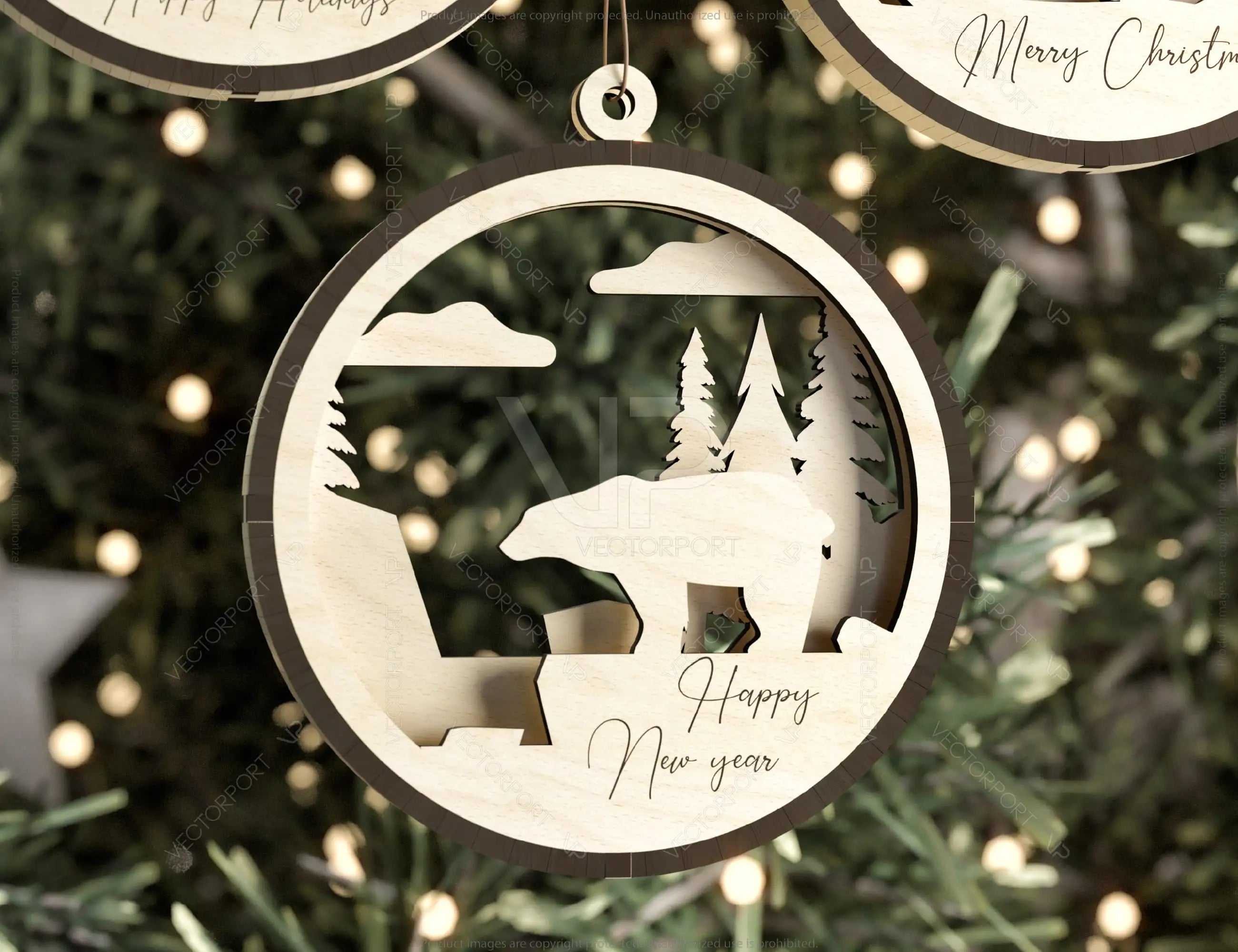 Christmas Balls Tree Decorations Craft Hanging Bauble Snowy Scene Deer carving stencil laser cut Digital Download |#230|