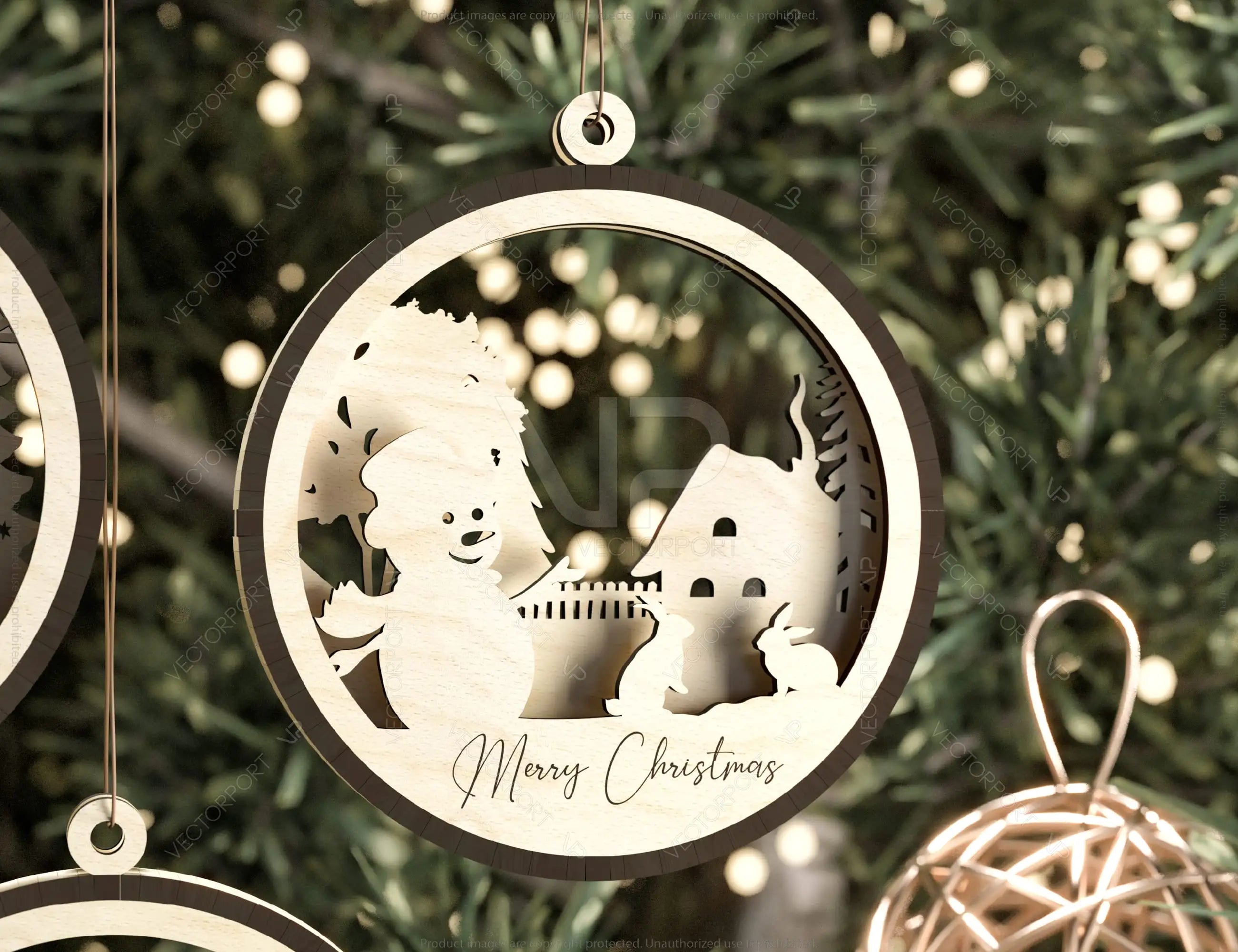 Christmas Balls Tree Decorations Craft Hanging Bauble Snowy Scene Deer carving stencil laser cut Digital Download |#230|