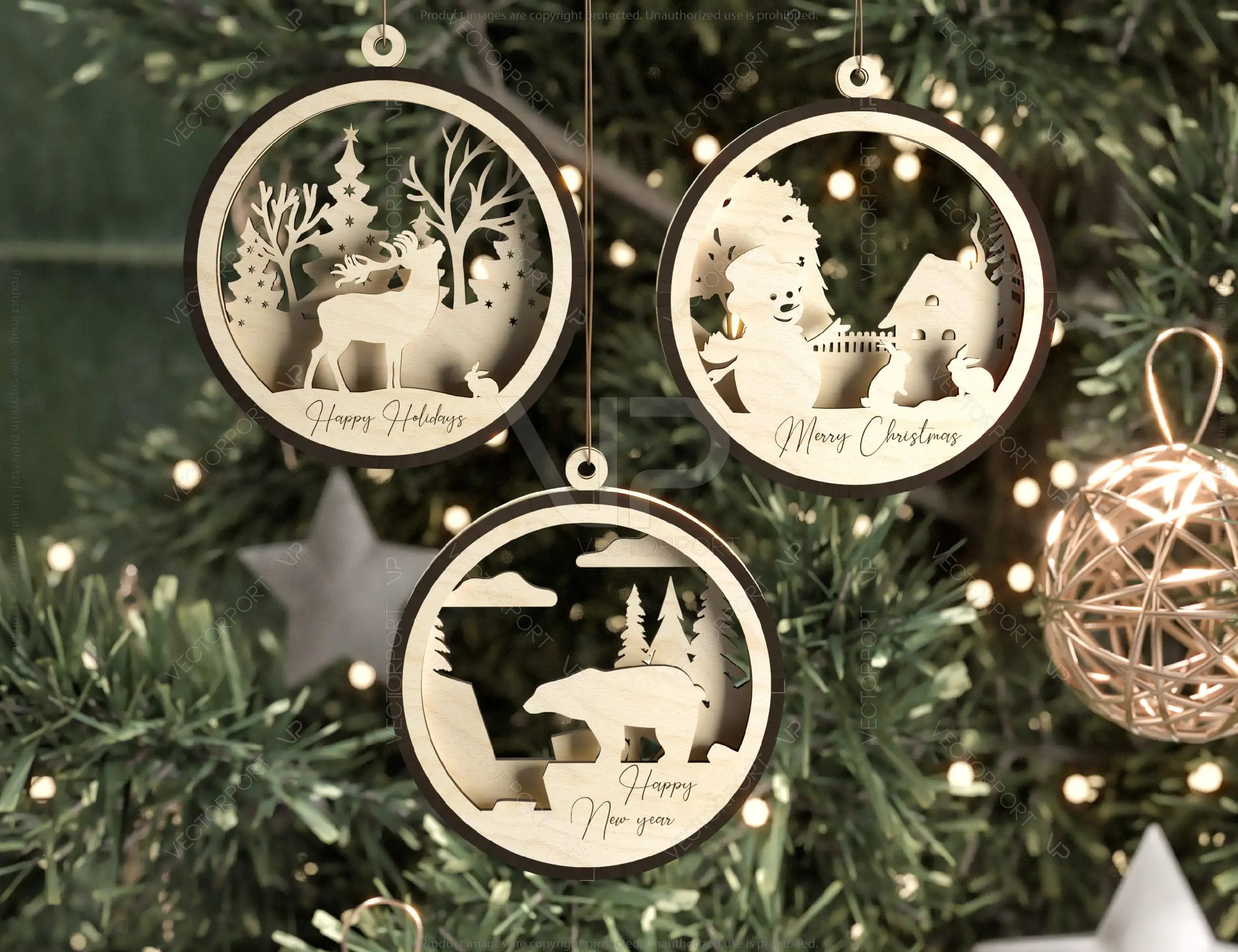 Christmas Balls Tree Decorations Craft Hanging Bauble Snowy Scene Deer carving stencil laser cut Digital Download |#230|