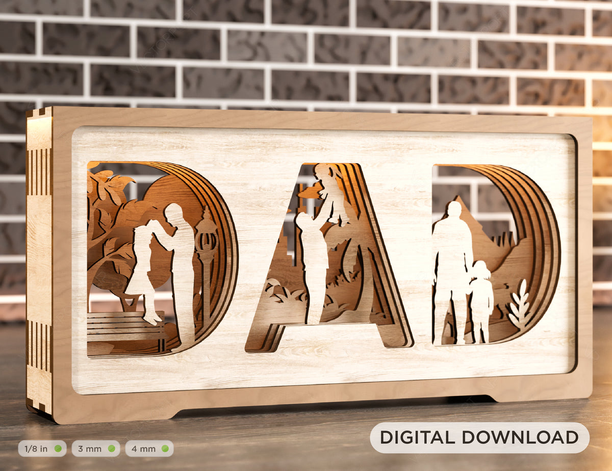 Multilayer Standing Dad and daughter 3D Happy Father’s Day Gift for Dad, Shadow box SVG plan, Diy gift Digital Download |#U232|