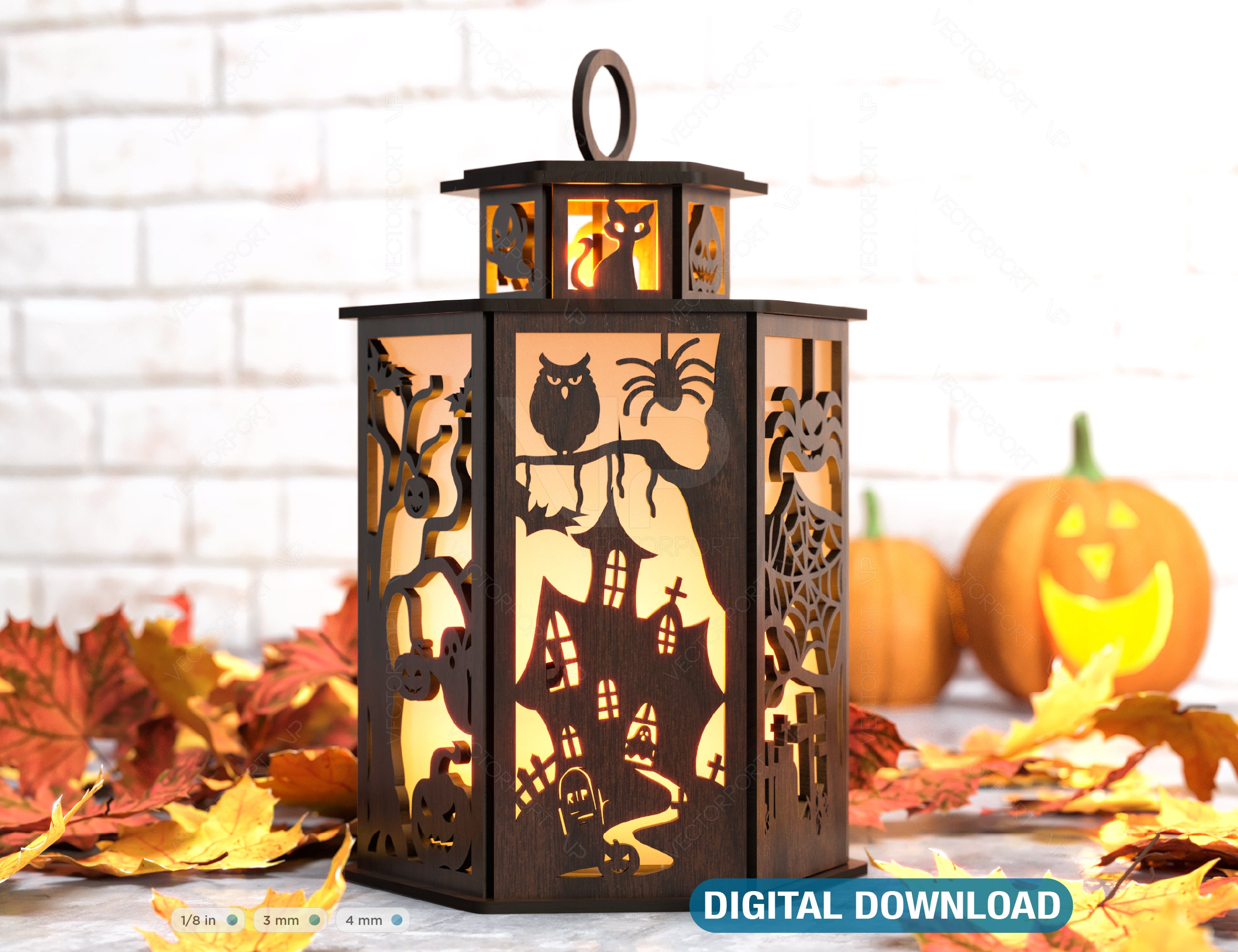 Halloween Candle Tealight Holder Pumpkin Witch Spider Lantern Spooky Scene Lamp Digital Download SVG |#232|