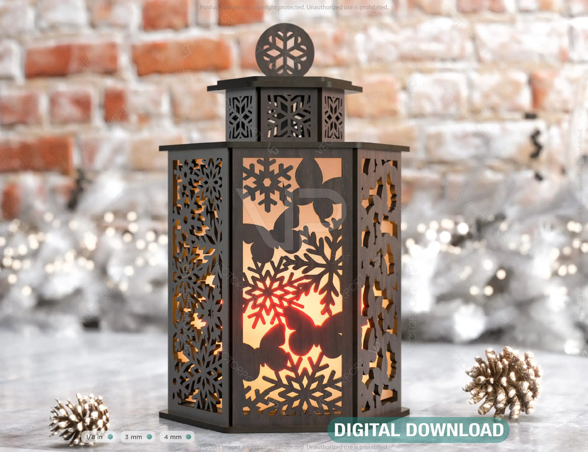 Christmas Lamp Night Light Snowflake & Butterfly Lantern Decoration Table Candle Holder Digital Download |#233|