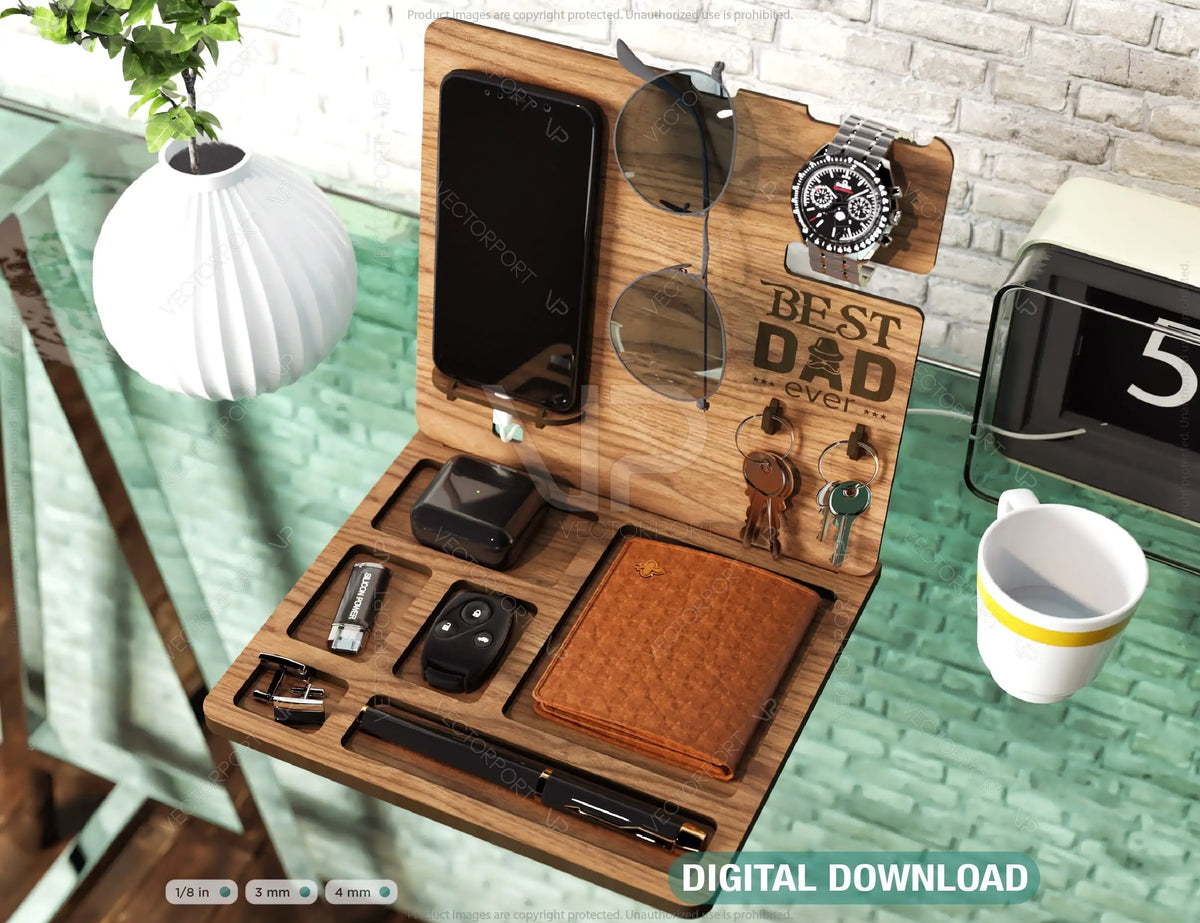 Personalized Fathers Day Gift, Phone Charging Station, Personal Items Table organizer, Wood Docking Station Digital Download |#U233|