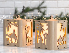 Nativity Scene Candle Holder Christmas Eve with baby Jesus, Traditional Lantern Tea Curved Corner Digital Download SVG |#236|