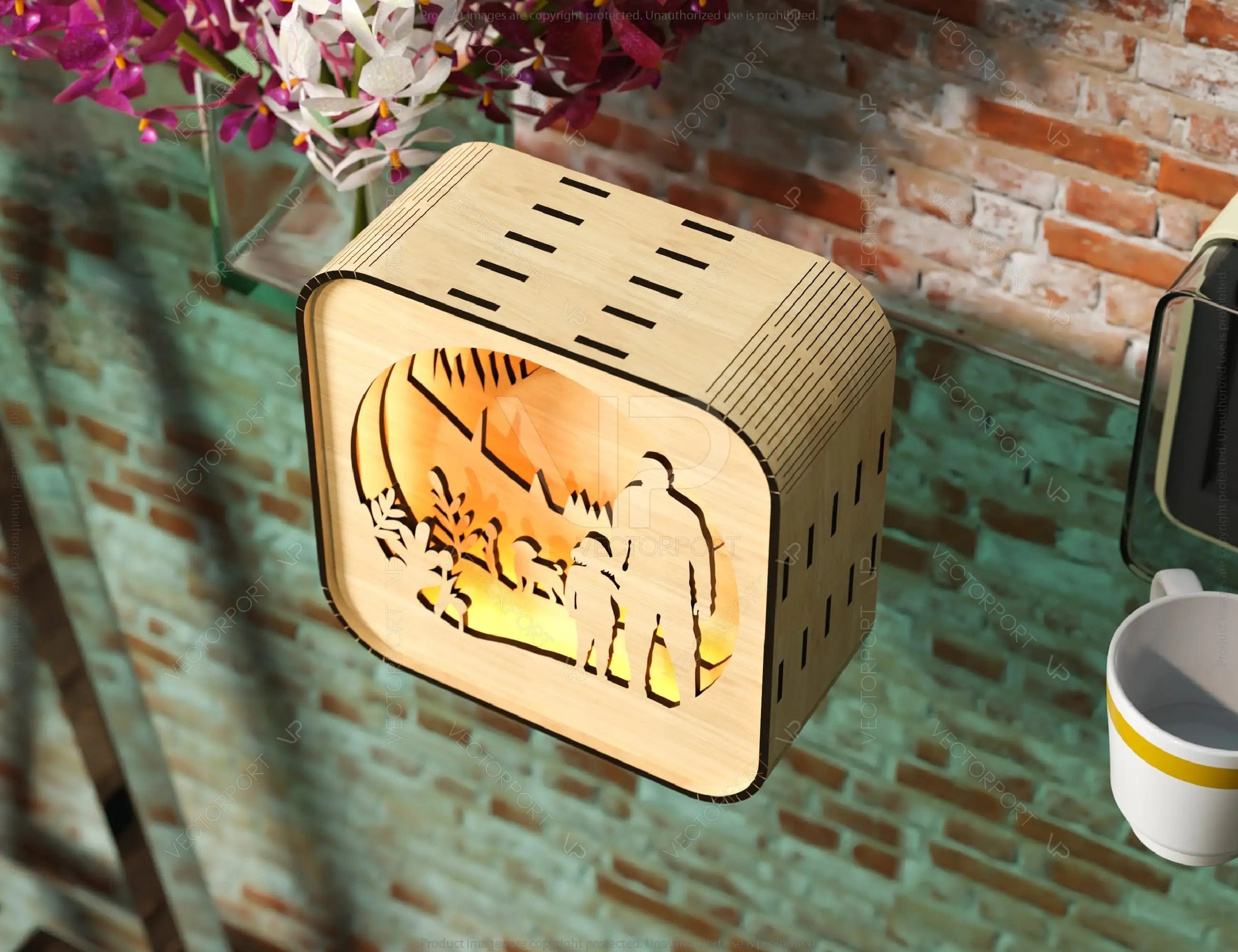 Father’s Day Gift Wooden Led Night Lamp Dad & Daughter Scene Multilayer Shadowbox Laser Cut Lampshade Table Lamp Digital Download |#U236|