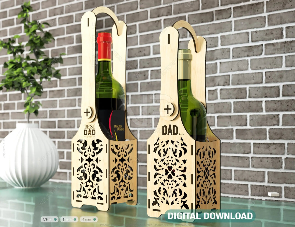 Wine box holder 2 pattern design for laser cut, Wine case Father’s Day Gift Bottle Holder SVG Digital Download |#U237|