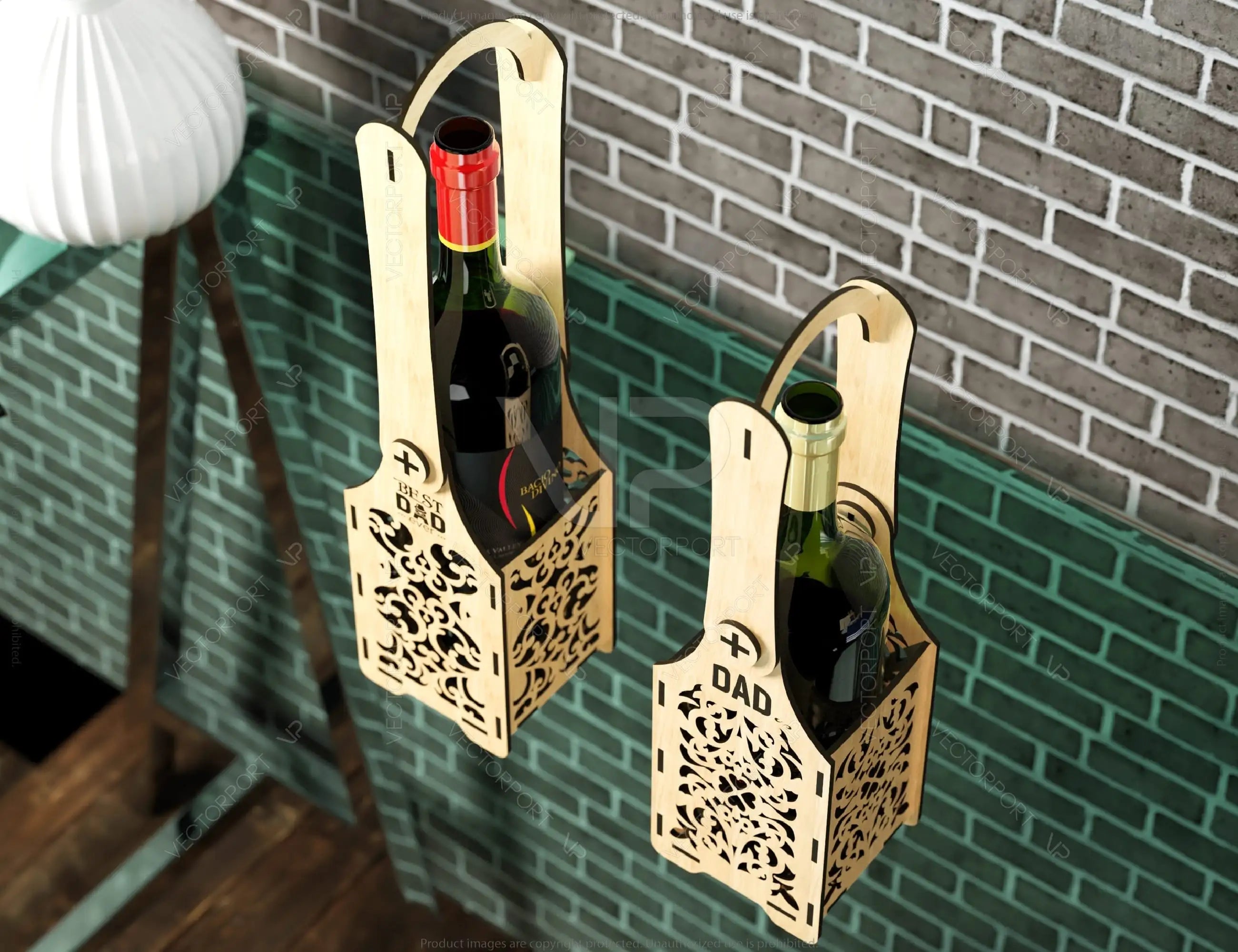 Wine box holder 2 pattern design for laser cut, Wine case Father’s Day Gift Bottle Holder SVG Digital Download |#U237|