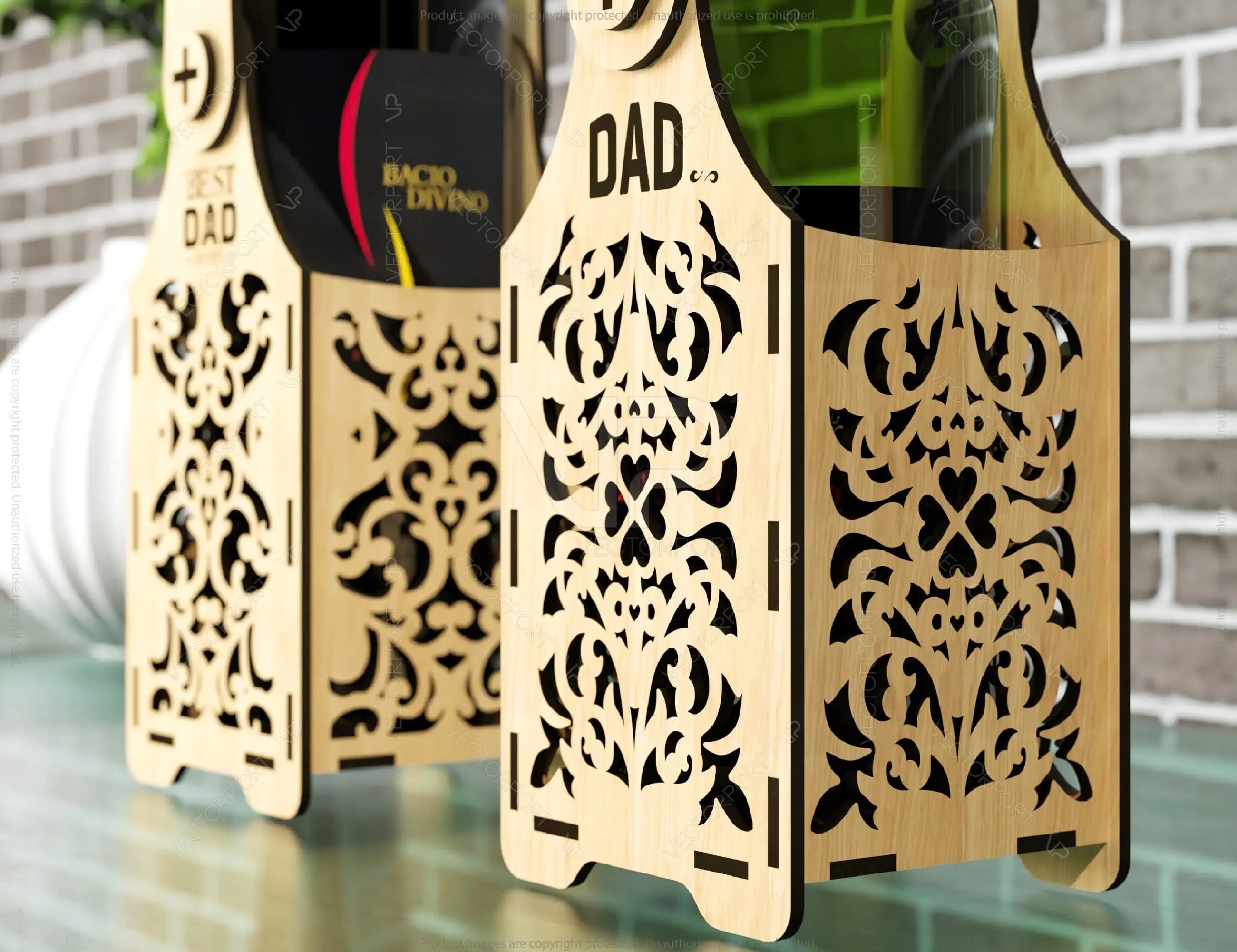 Wine box holder 2 pattern design for laser cut, Wine case Father’s Day Gift Bottle Holder SVG Digital Download |#U237|