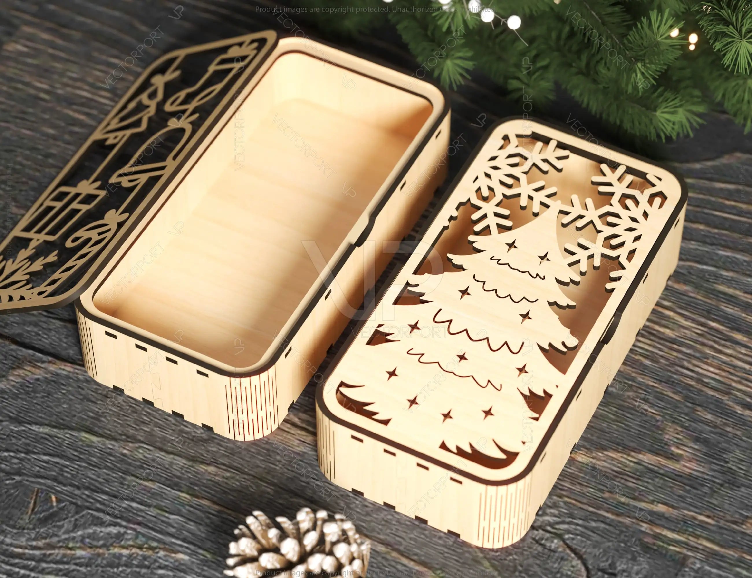 Christmas Gift Box Decorative Box Wooden New Year Gift Box laser cut Jeweler Case Digital Download |#237|