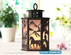 Horse Scene Forest Lantern: Laser Cut Tealight Candle Holder Night Light Forest Scene Lantern Digital Download |#239|