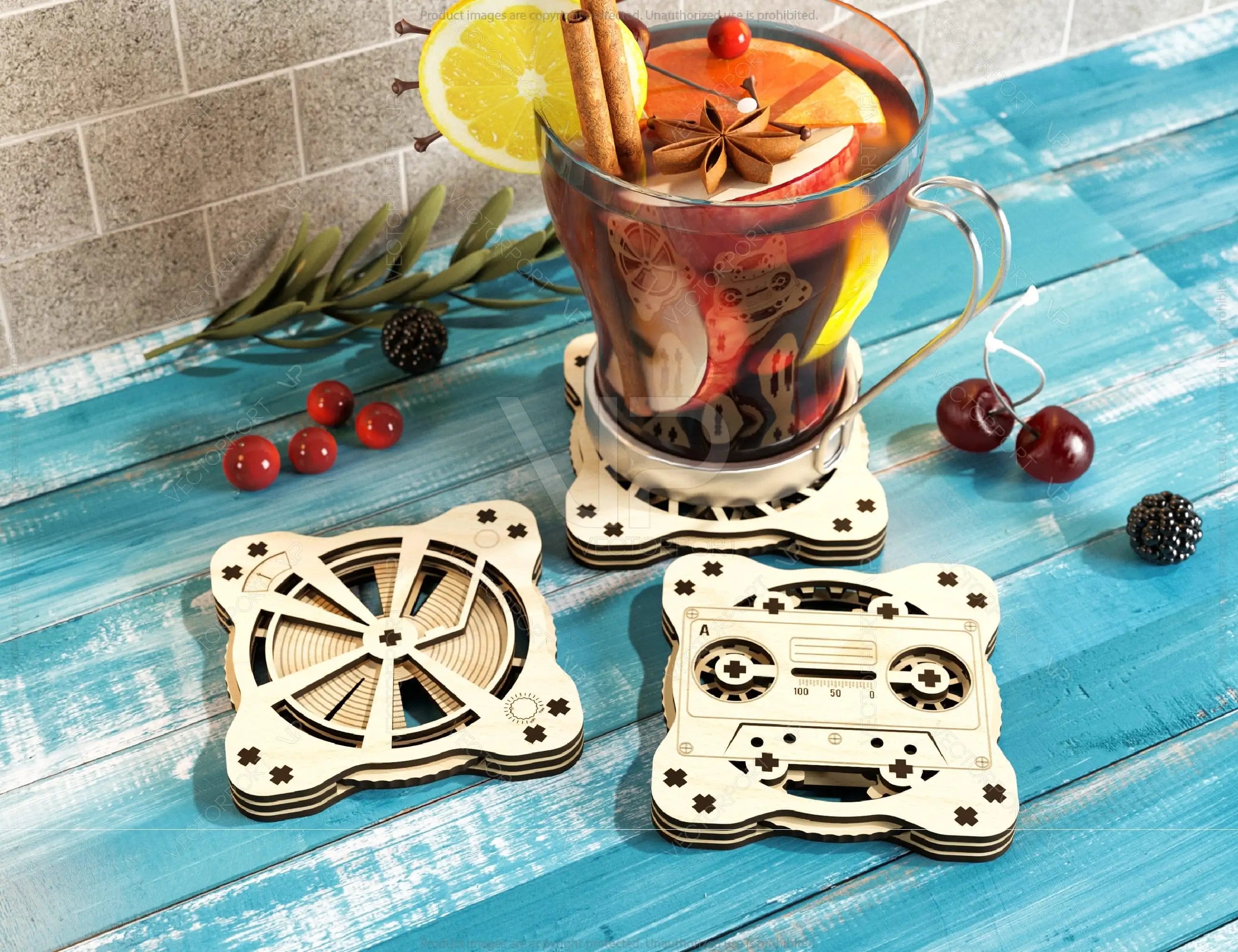 Coaster Mechanical Laser Vintage Cassette Turntable Shape Tea Coffee Cup Mat Pad Placemat Tableware Digital Download |#U239|