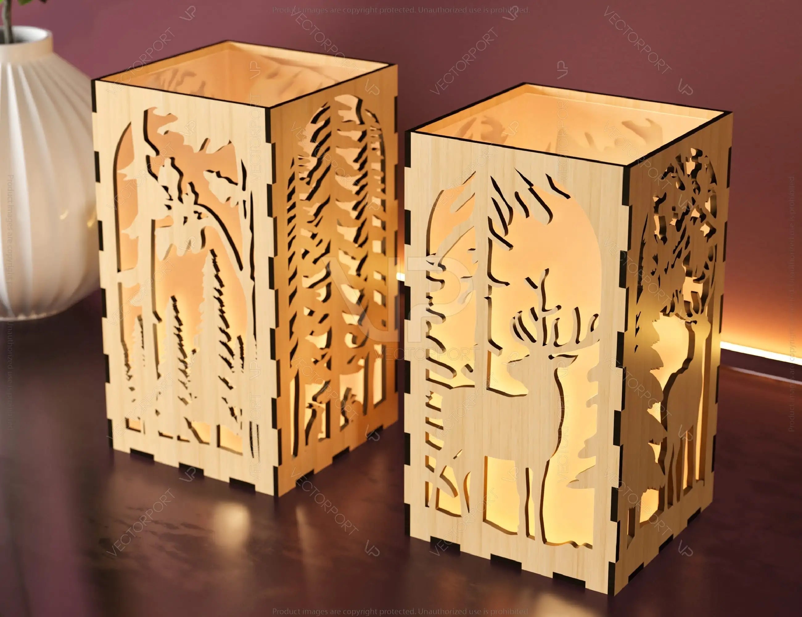 Candle Holder Laser Cut plywood Tea light Winter Snowy Forest with Deer Lantern Votive Gift  Wooden Lantern Digital Download SVG |#U240|