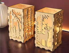 Candle Holder Laser Cut plywood Tea light Winter Snowy Forest with Deer Lantern Votive Gift  Wooden Lantern Digital Download SVG |#U240|