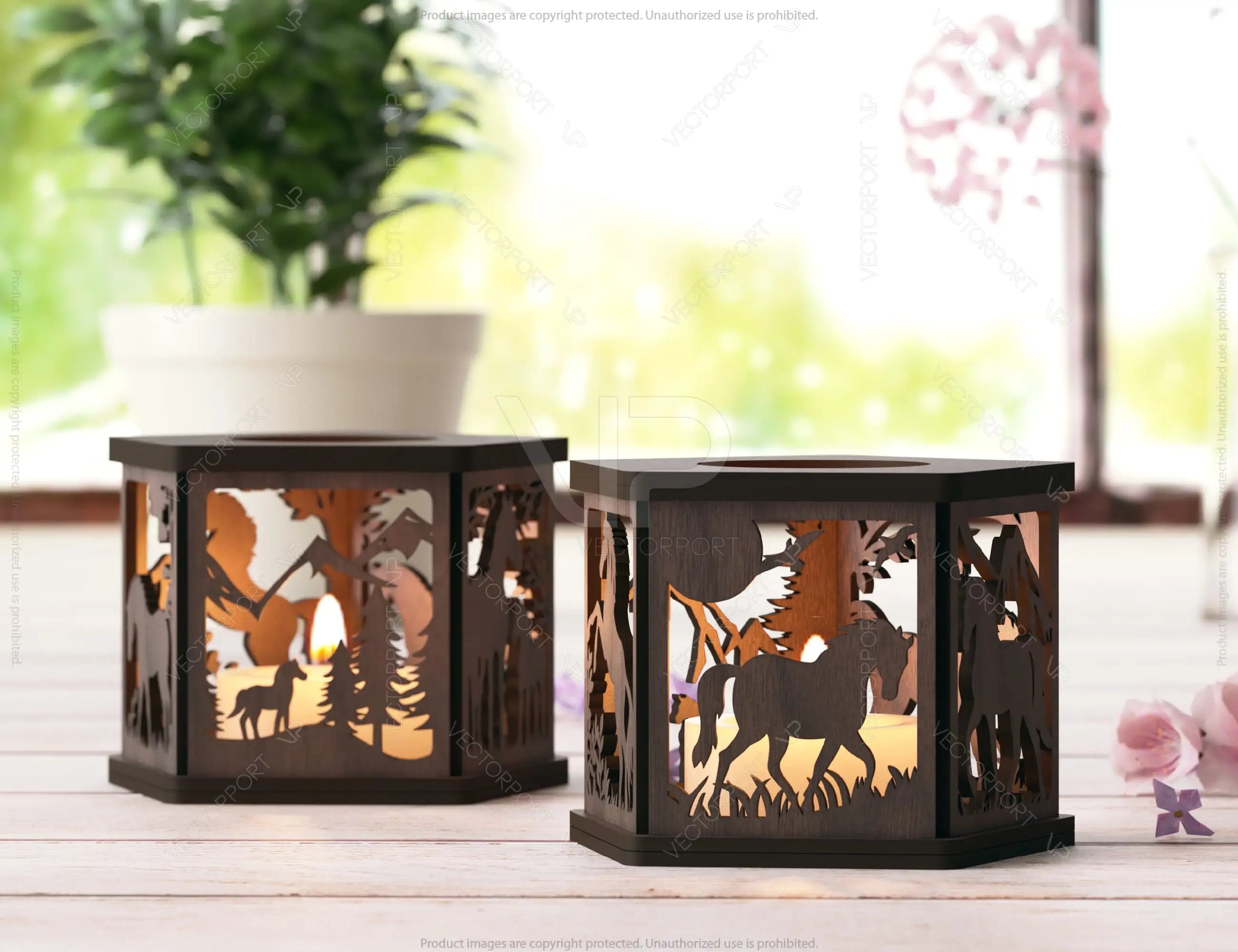 Horse Forest Lantern: Laser Cut Tealight Candle Holder Night Light Forest Scene Lantern Digital Download |#240|