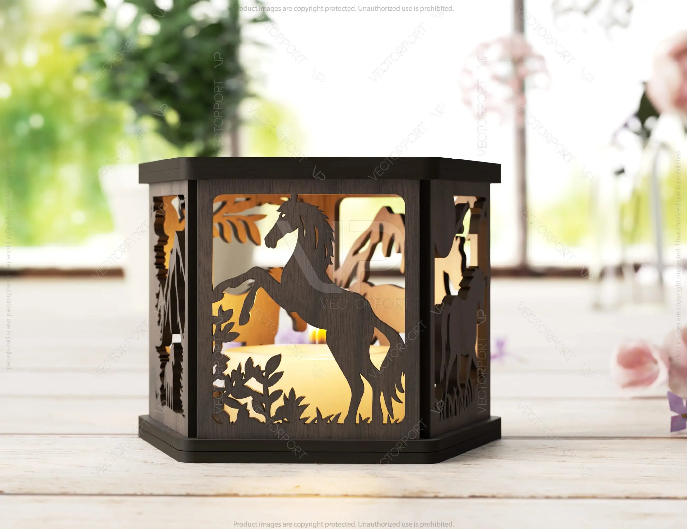 Horse Forest Lantern: Laser Cut Tealight Candle Holder Night Light Forest Scene Lantern Digital Download |#240|