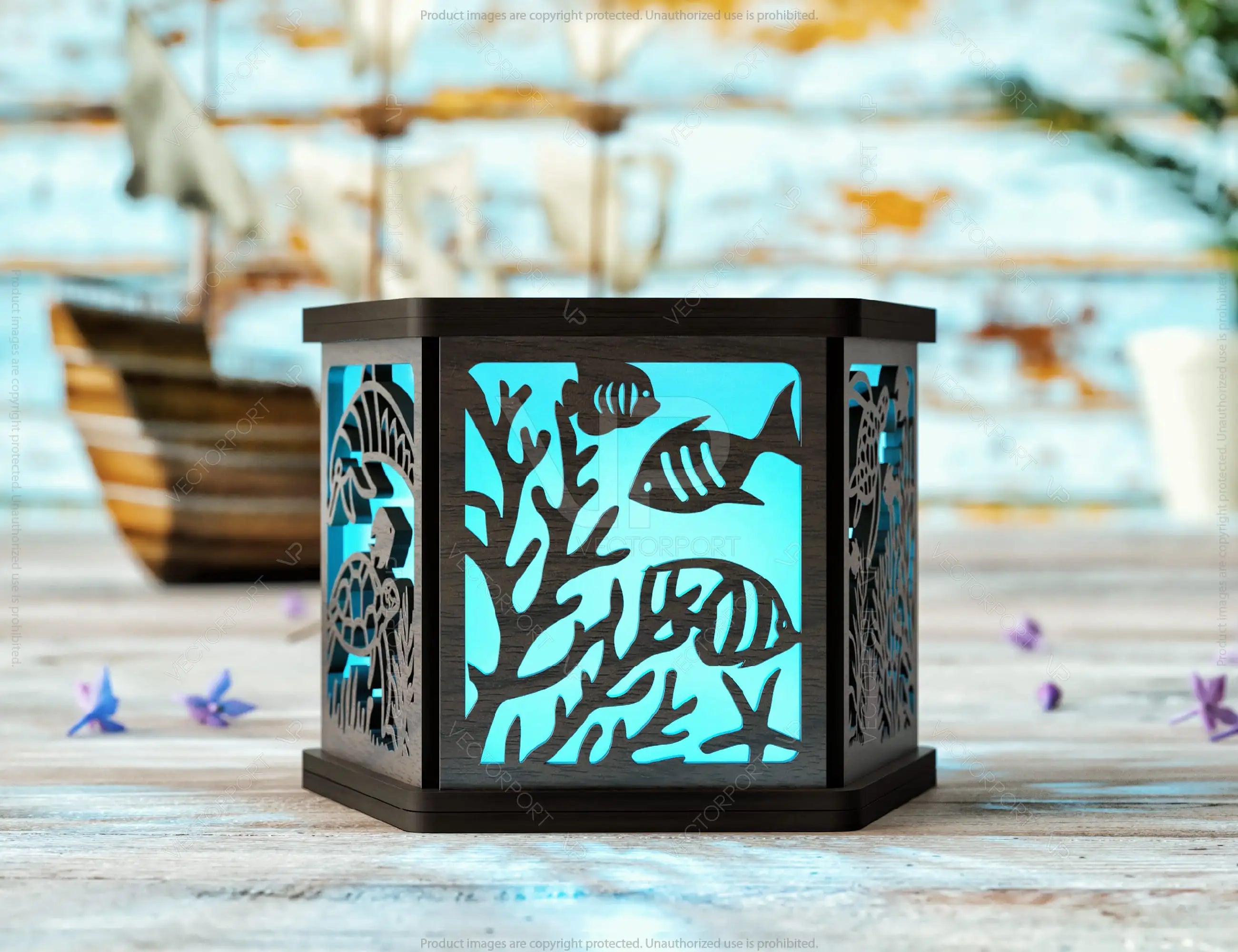 Ocean Serenity: 3D Underwater Laser Cut Lantern with Dolphins, Sea Turtles, and Coral Tealight Candle Holder Night Light Digital Download |#241|